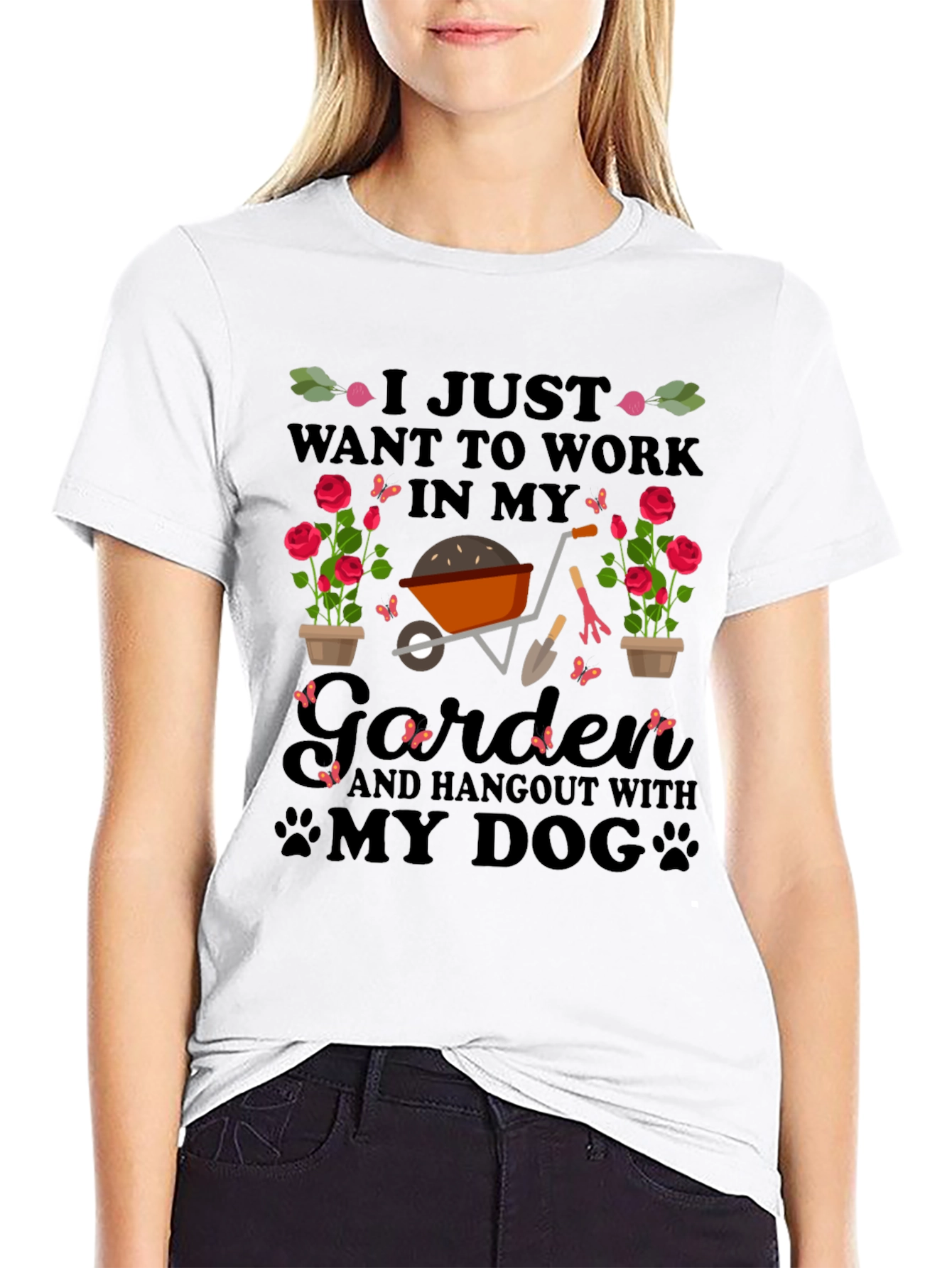 Black Gardener & Dog T-Shirt: I Just Want to Work in My Garden view 9