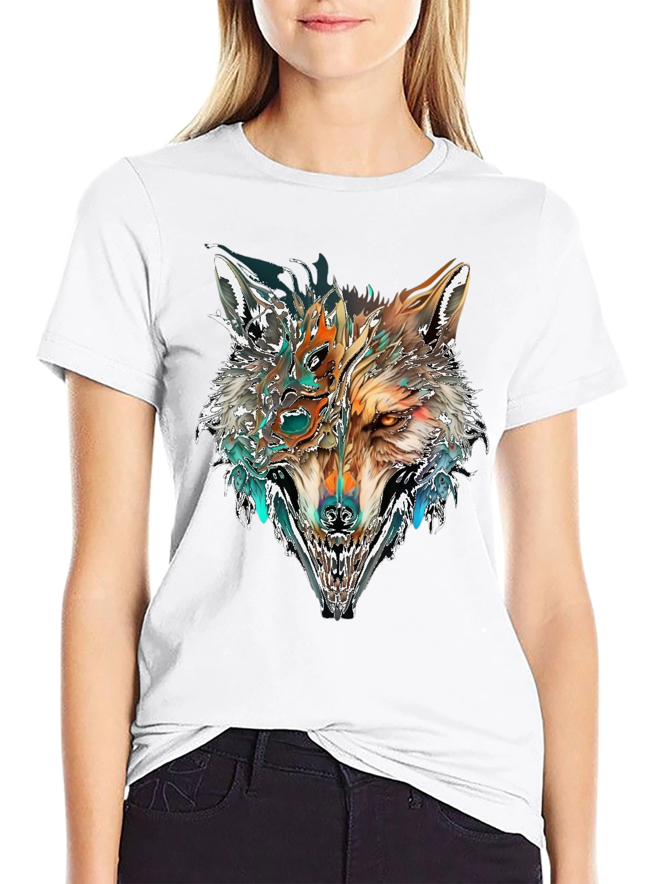 Black Abstract Wolf Graphic T-Shirt - Black view 9
