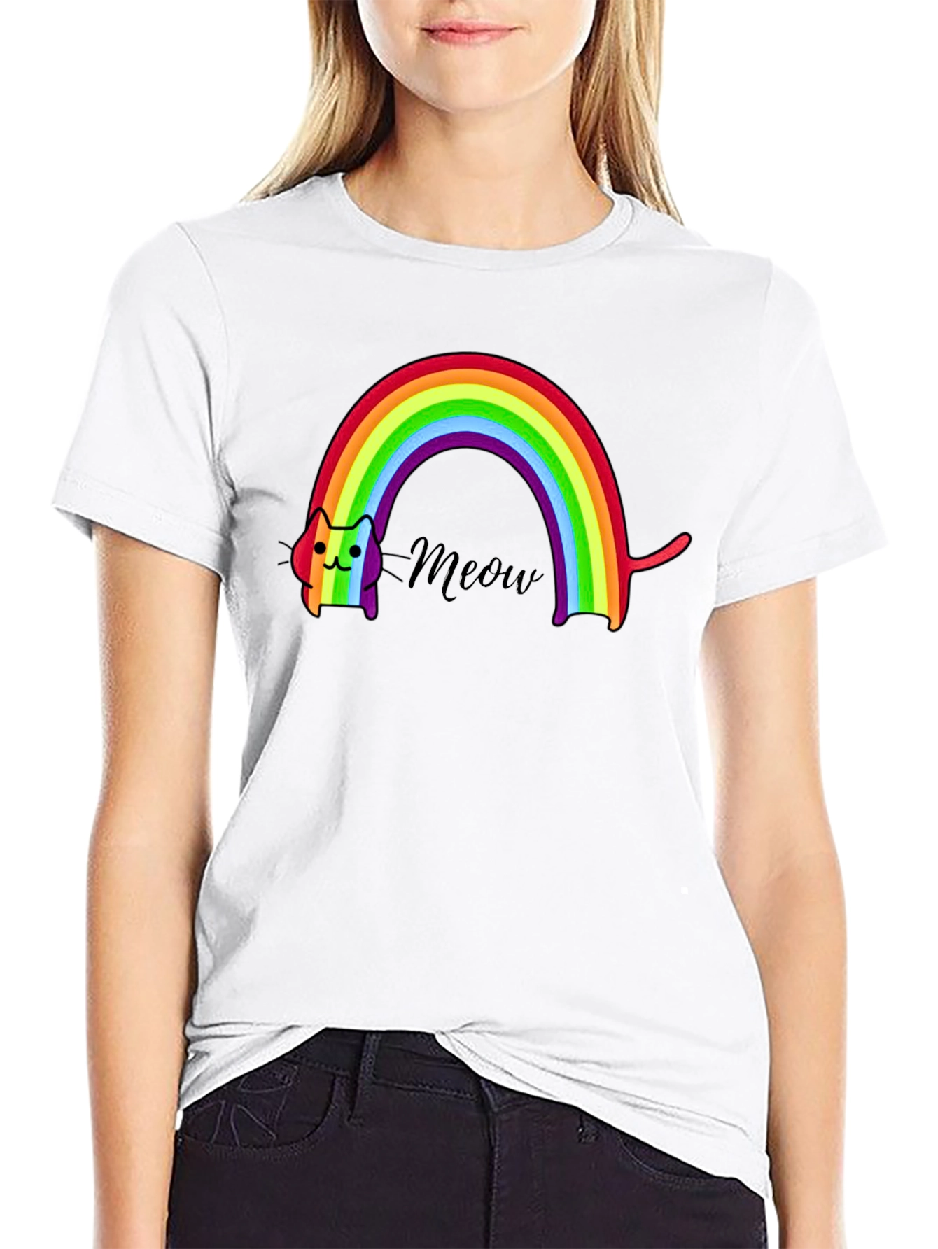 Black Rainbow Cat Meow T-Shirt view 9