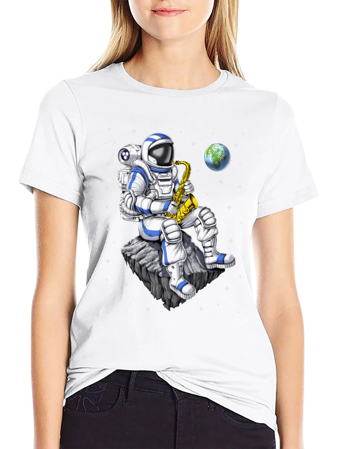 Black Astronaut Saxophone T-Shirt: Space Musician Tee view 9