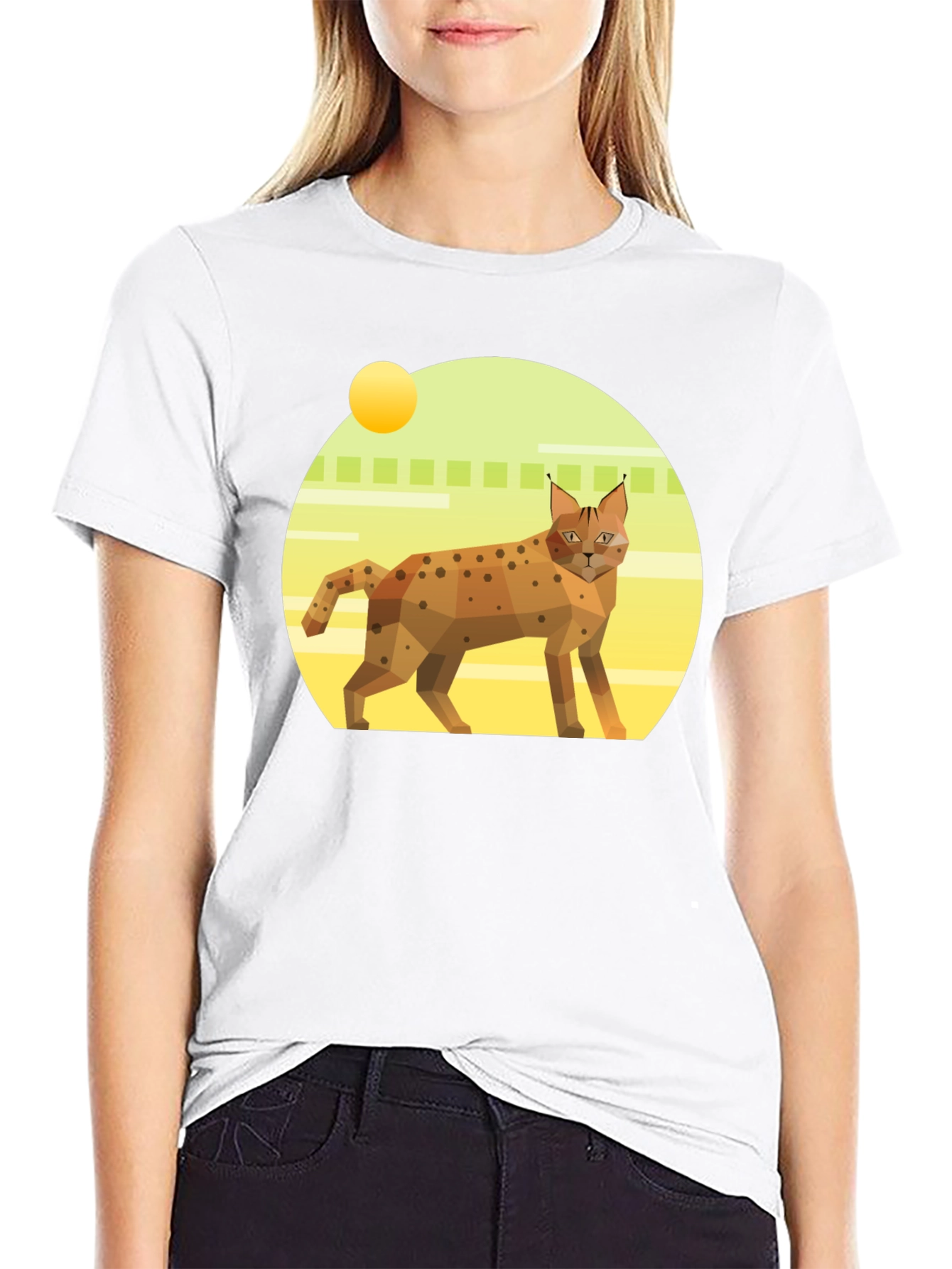 Black Geometric Lynx T-Shirt - Cool Cat Graphic Tee view 9