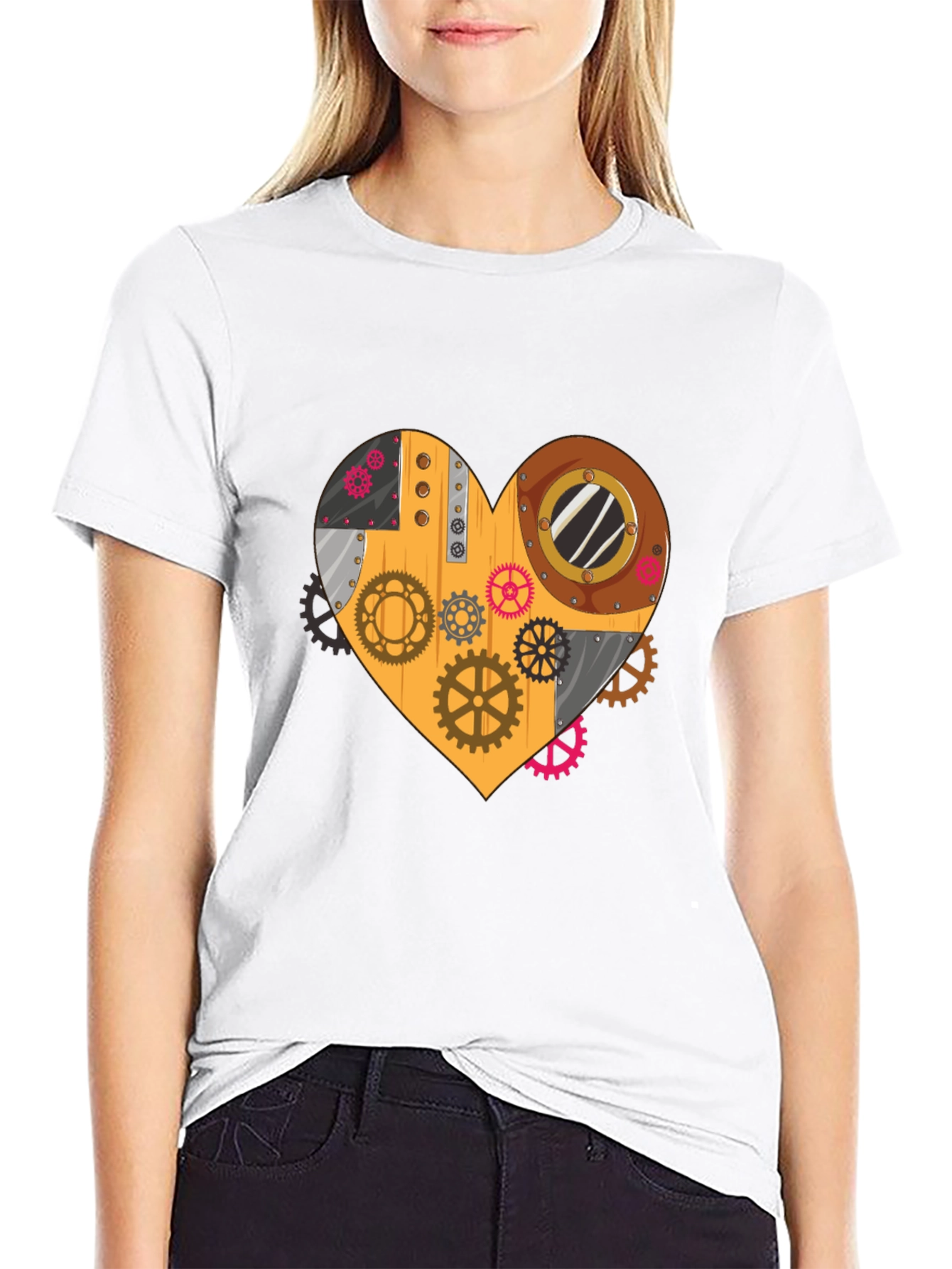 Black Steampunk Heart Gear T-Shirt - Unique Design view 9