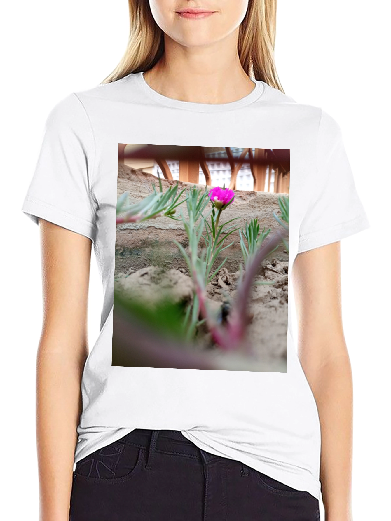 Black Unique Flower Print Black T-Shirt view 9