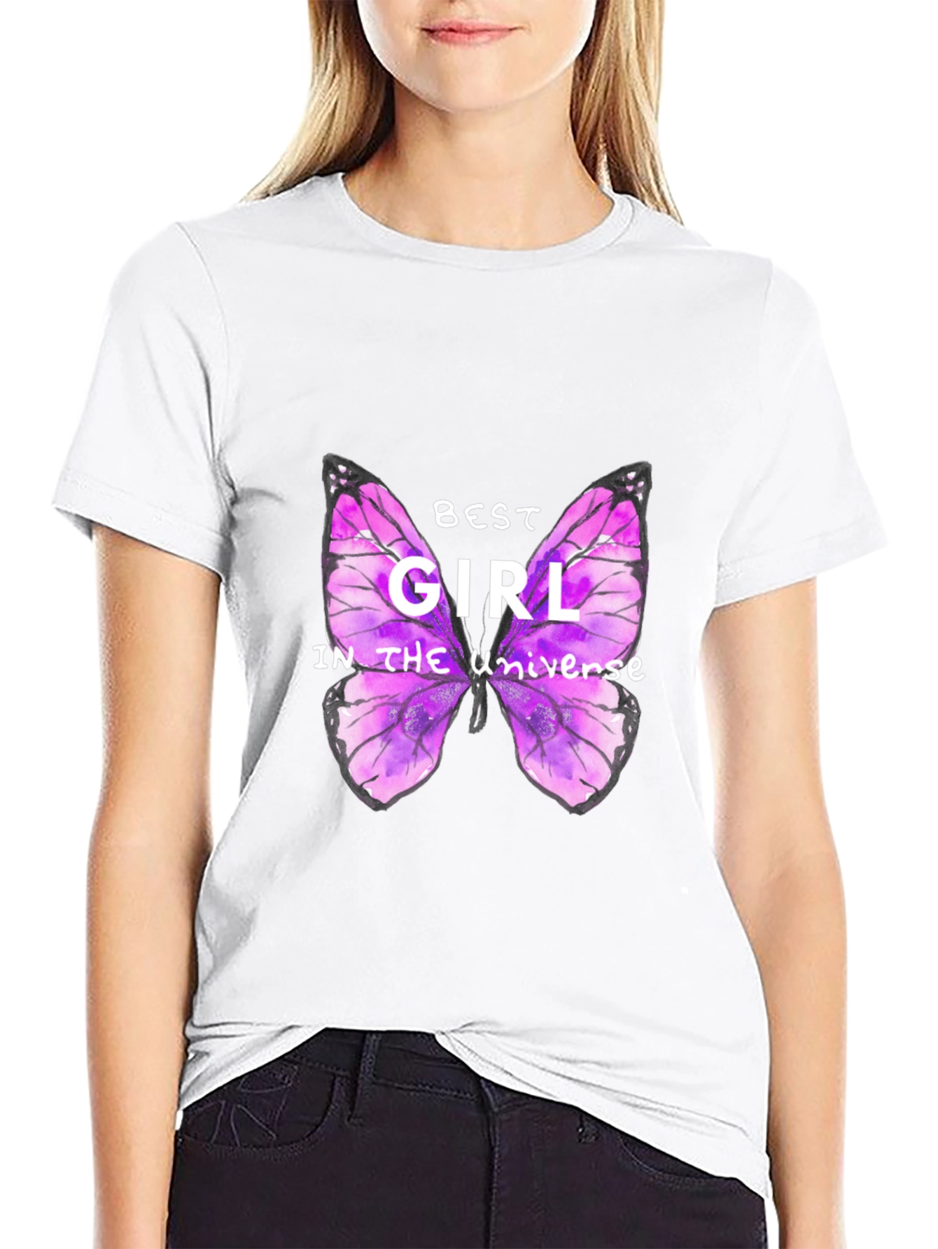Black Best Girl Butterfly Graphic T-Shirt view 9
