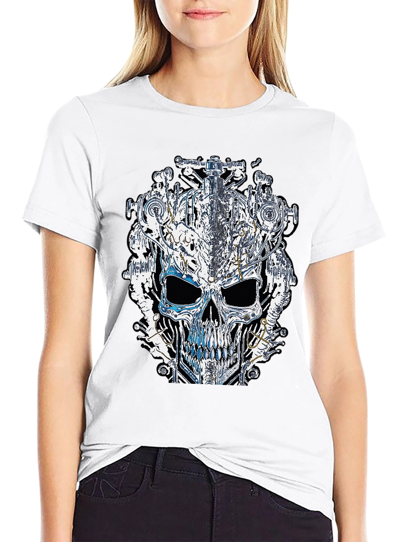 Black Steampunk Skull Graphic Tee view 9