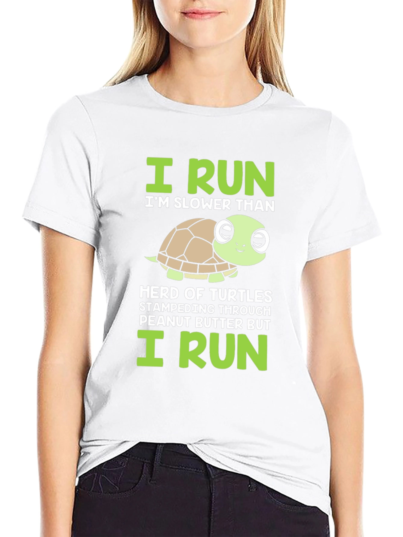 Black Funny Turtle Running T-Shirt - Slower Than Turtles Tee view 9