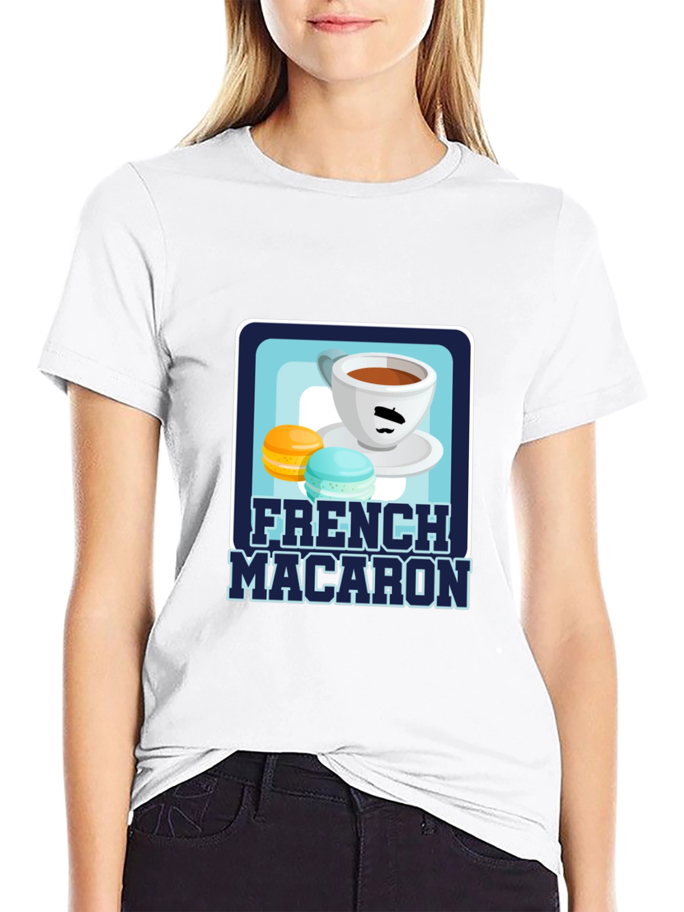 Black French Macaron T-Shirt | Coffee & Dessert Graphic Tee view 9