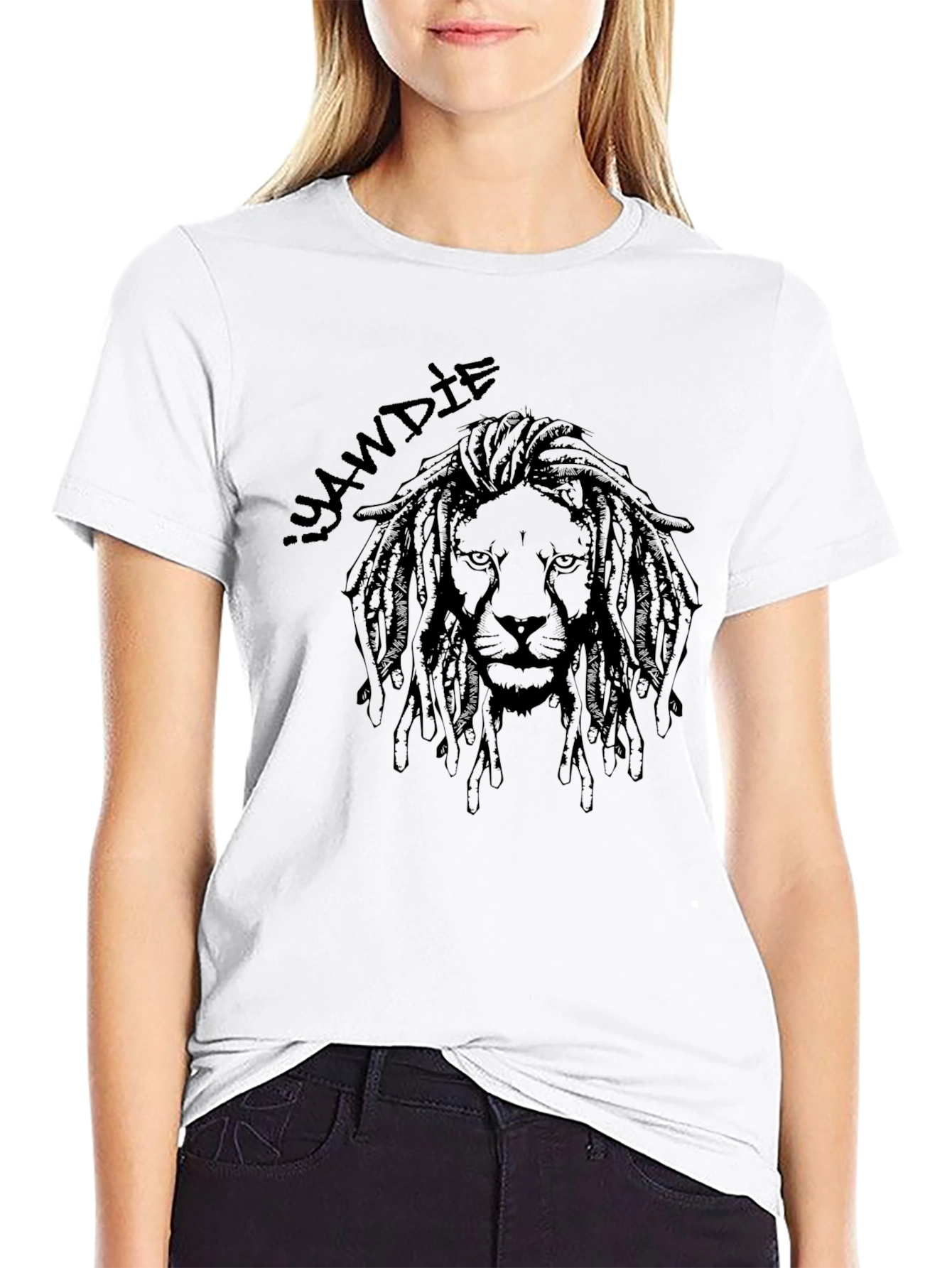 Black Lion Dreadlocks Graphic Print Black T-Shirt view 9