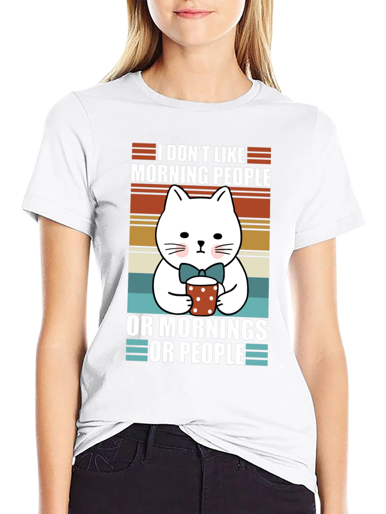 Black Funny Cat Morning People T-Shirt view 9