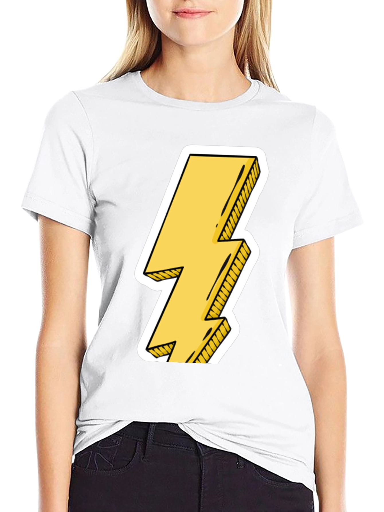 Black Lightning Bolt Graphic Tee - Black Cotton Casual T-Shirt view 9