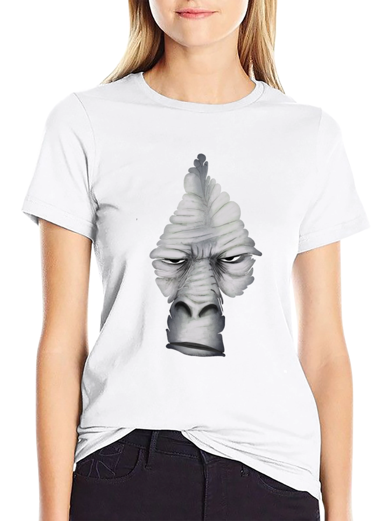 Black Cool Gray Gorilla Face Graphic T-Shirt view 9