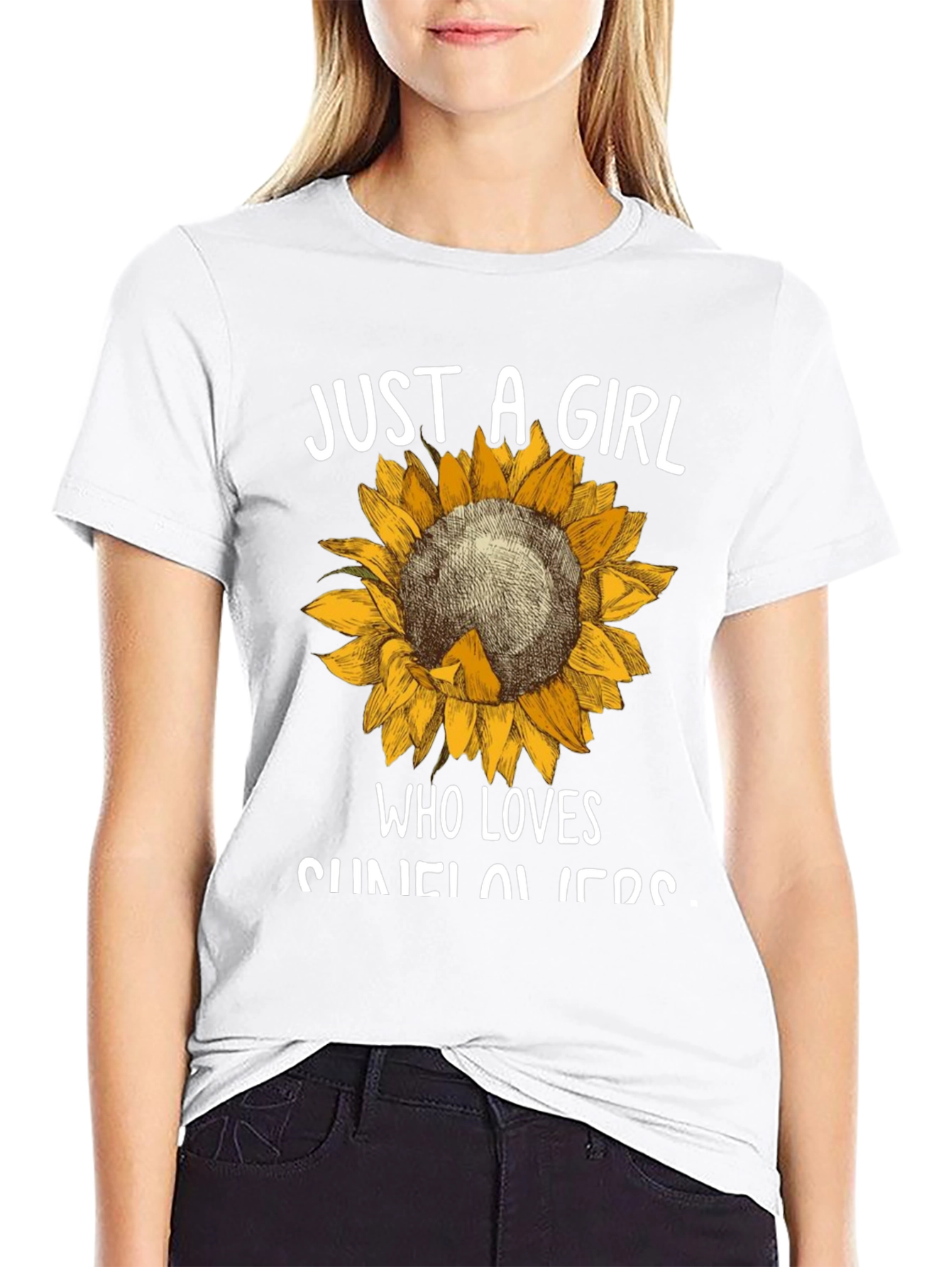 Black Sunflower Graphic Tee - Just A Girl Who Loves Sunflowers view 9