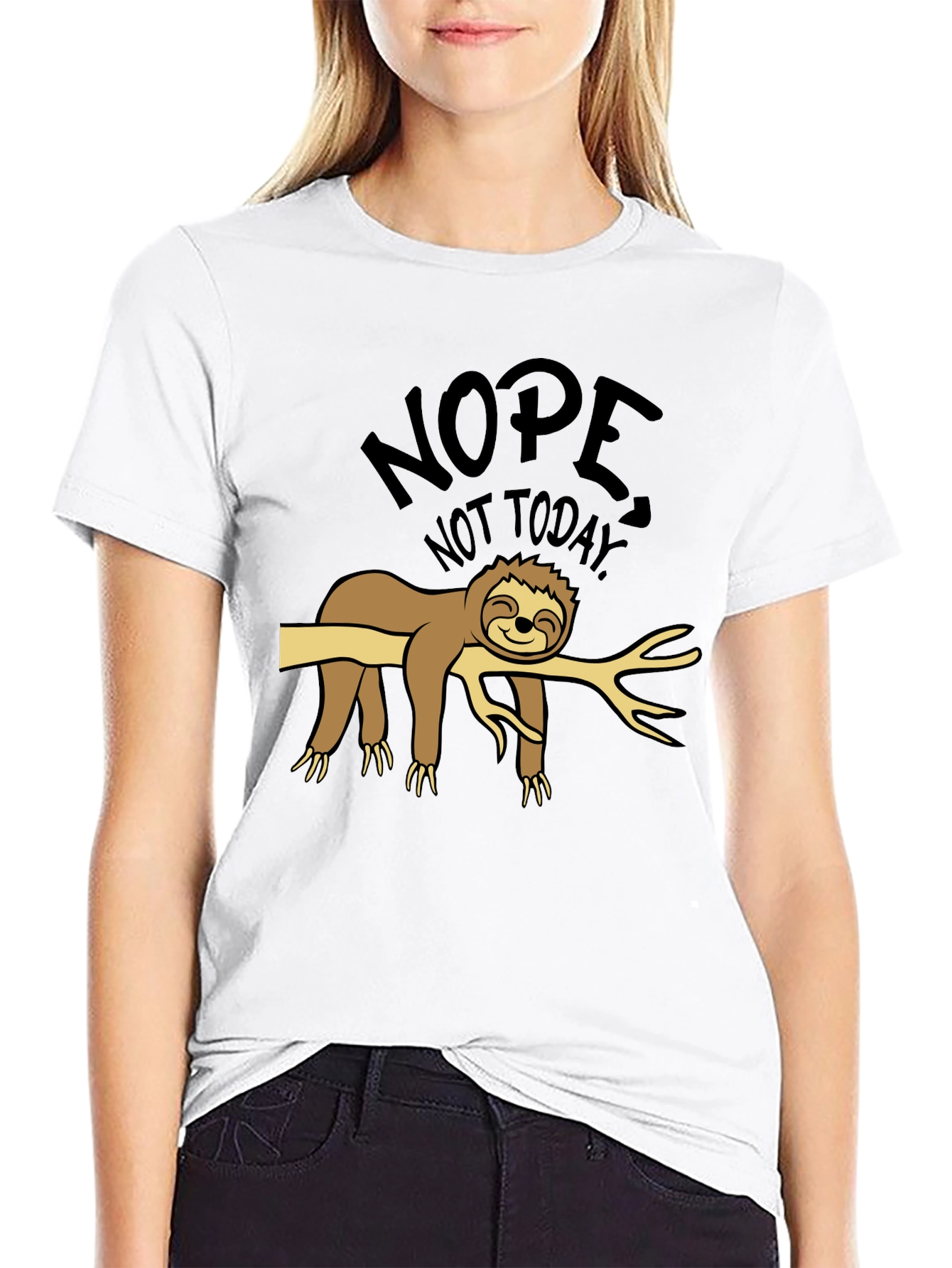 Black Nope Not Today Sloth Graphic T-Shirt view 9
