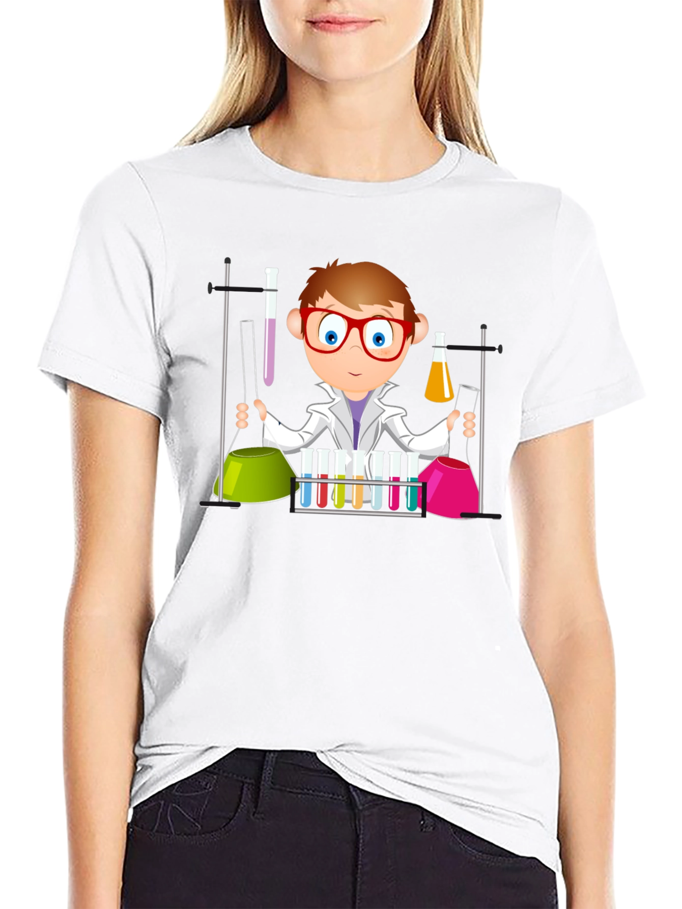 Black Scientist Cartoon Graphic T-Shirt - Black view 9