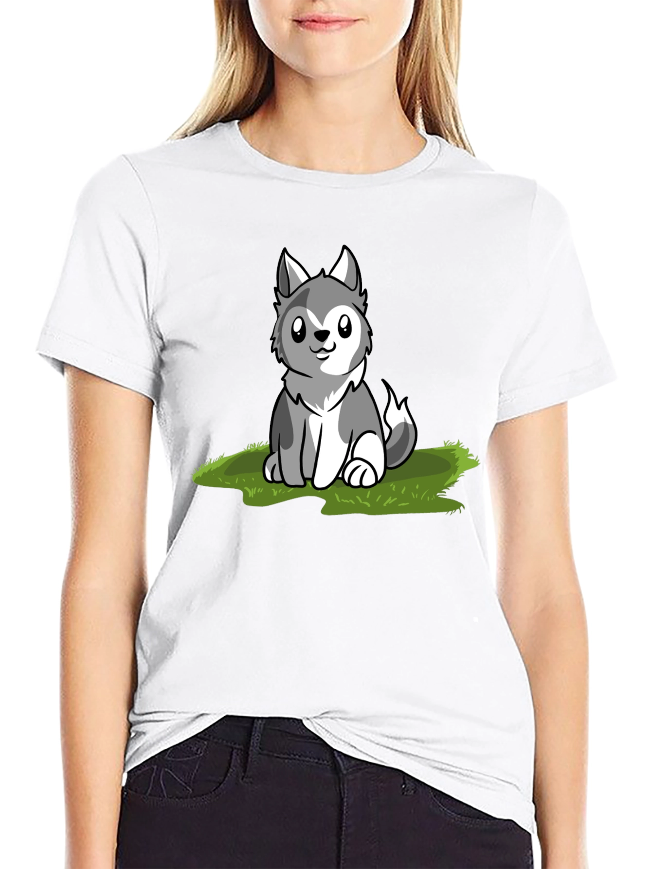 Black Cute Husky Puppy Graphic T-Shirt view 9