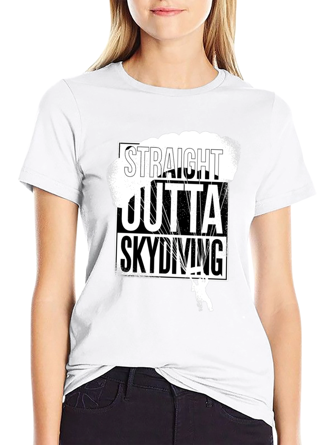 Black Straight Outta Skydiving Black T-Shirt view 9