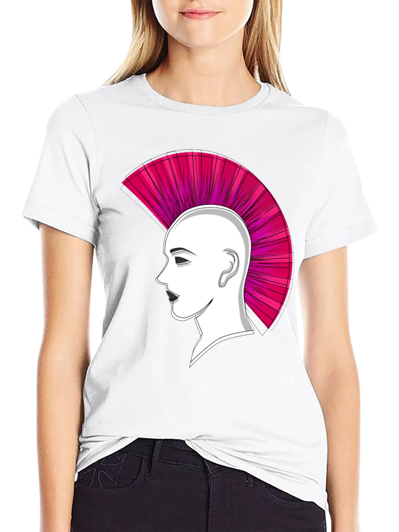 Black Punk Hairstyle Graphic Tee - Black Cotton T-Shirt view 9