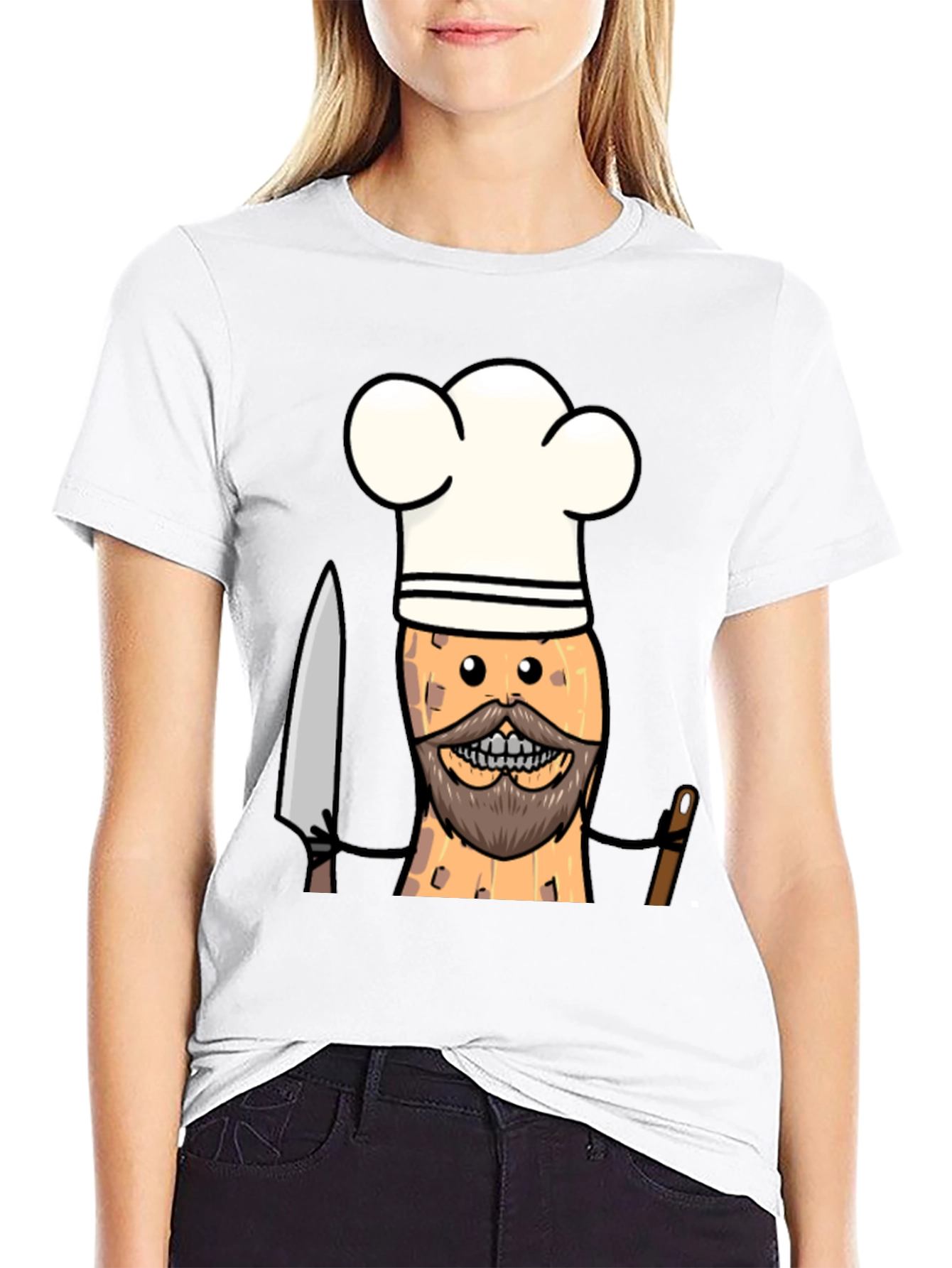 Black Chef Peanut Cartoon Graphic Tee - Black T-Shirt view 9