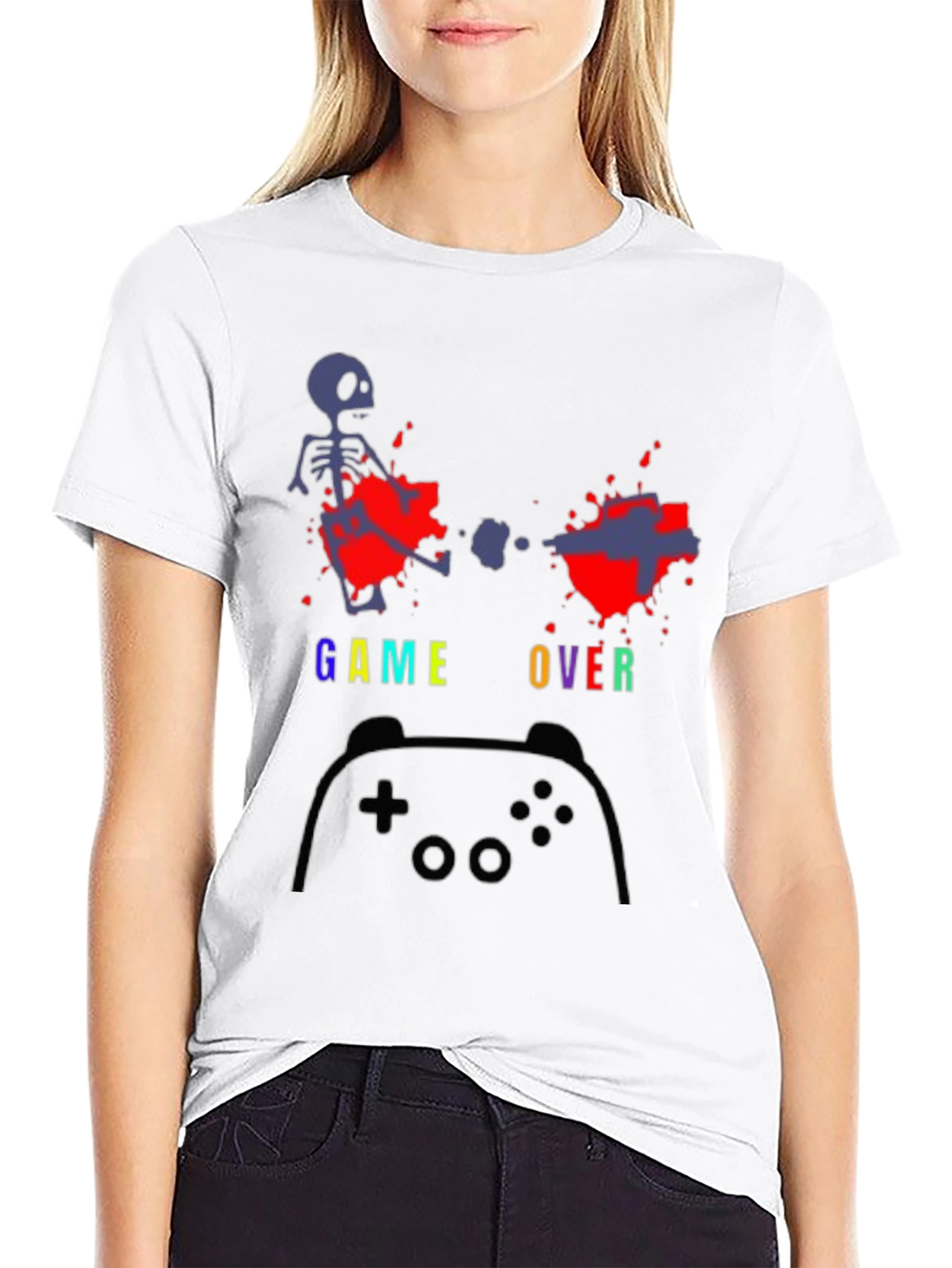 Black Game Over T-Shirt - Gamer Skeleton Tee view 9