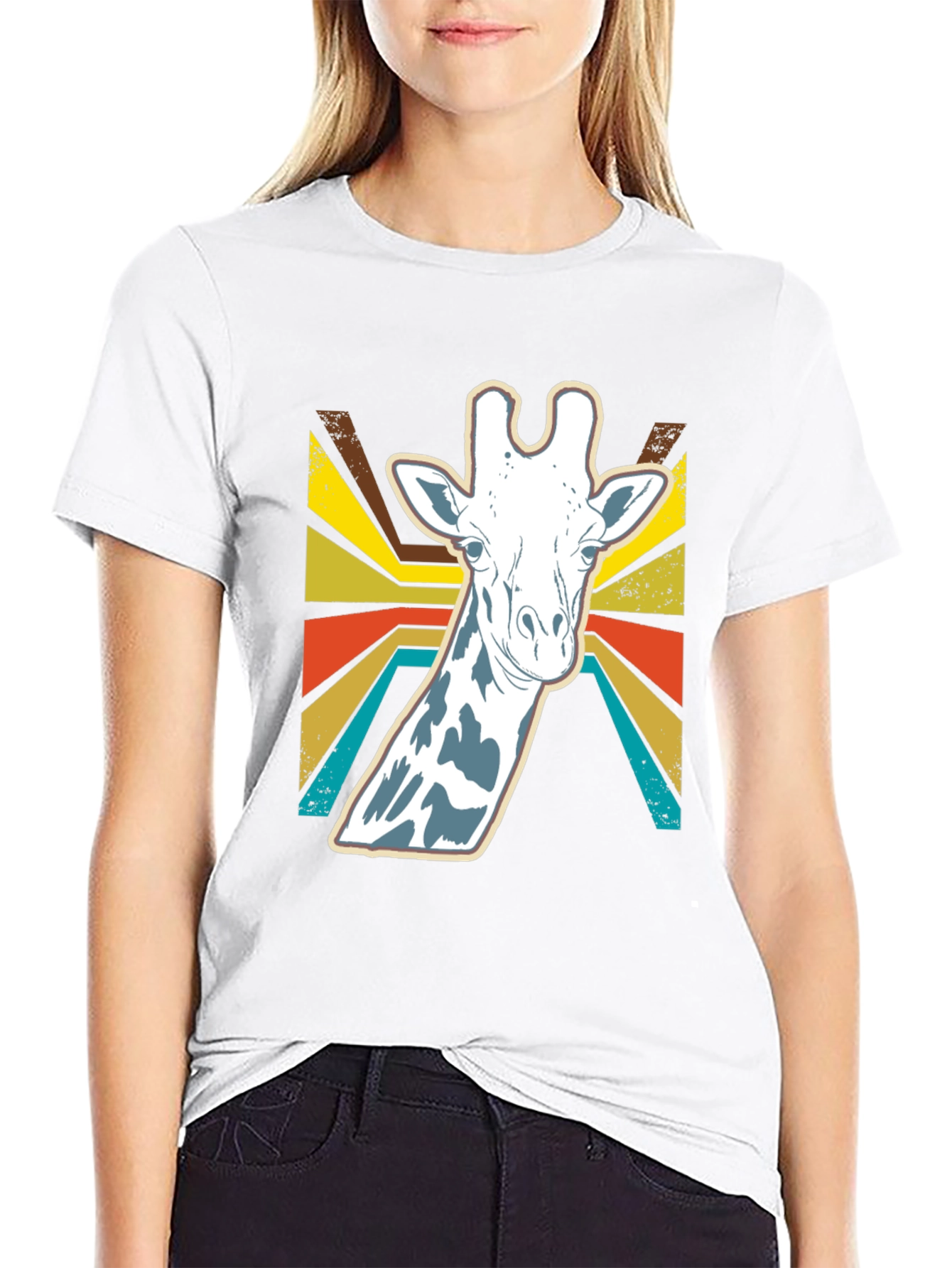 Black Retro Giraffe Graphic Tee - Stylish Animal Print Shirt view 9