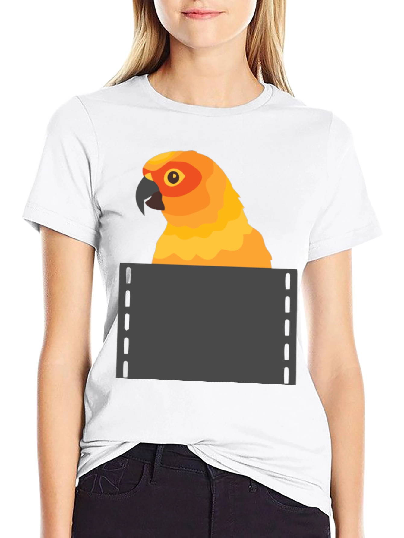 Black Parrot in Pocket Graphic Tee - Fun Animal T-Shirt view 9