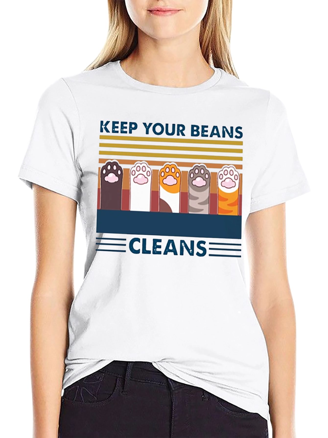 Black Keep Your Beans Clean T-Shirt | Cute Cat Paw Design view 9