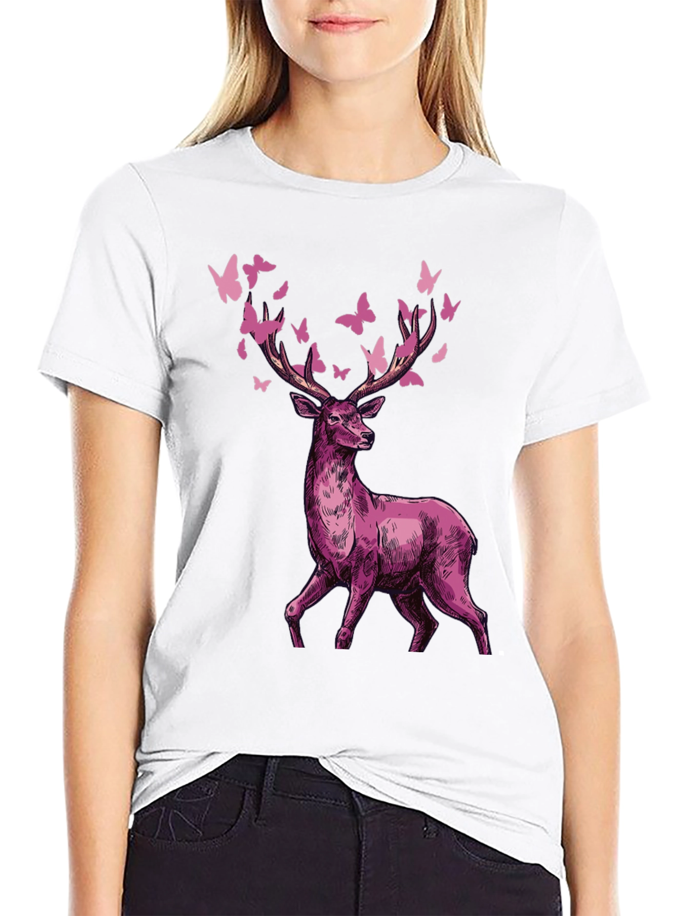 Black Deer & Butterfly Graphic Tee view 9