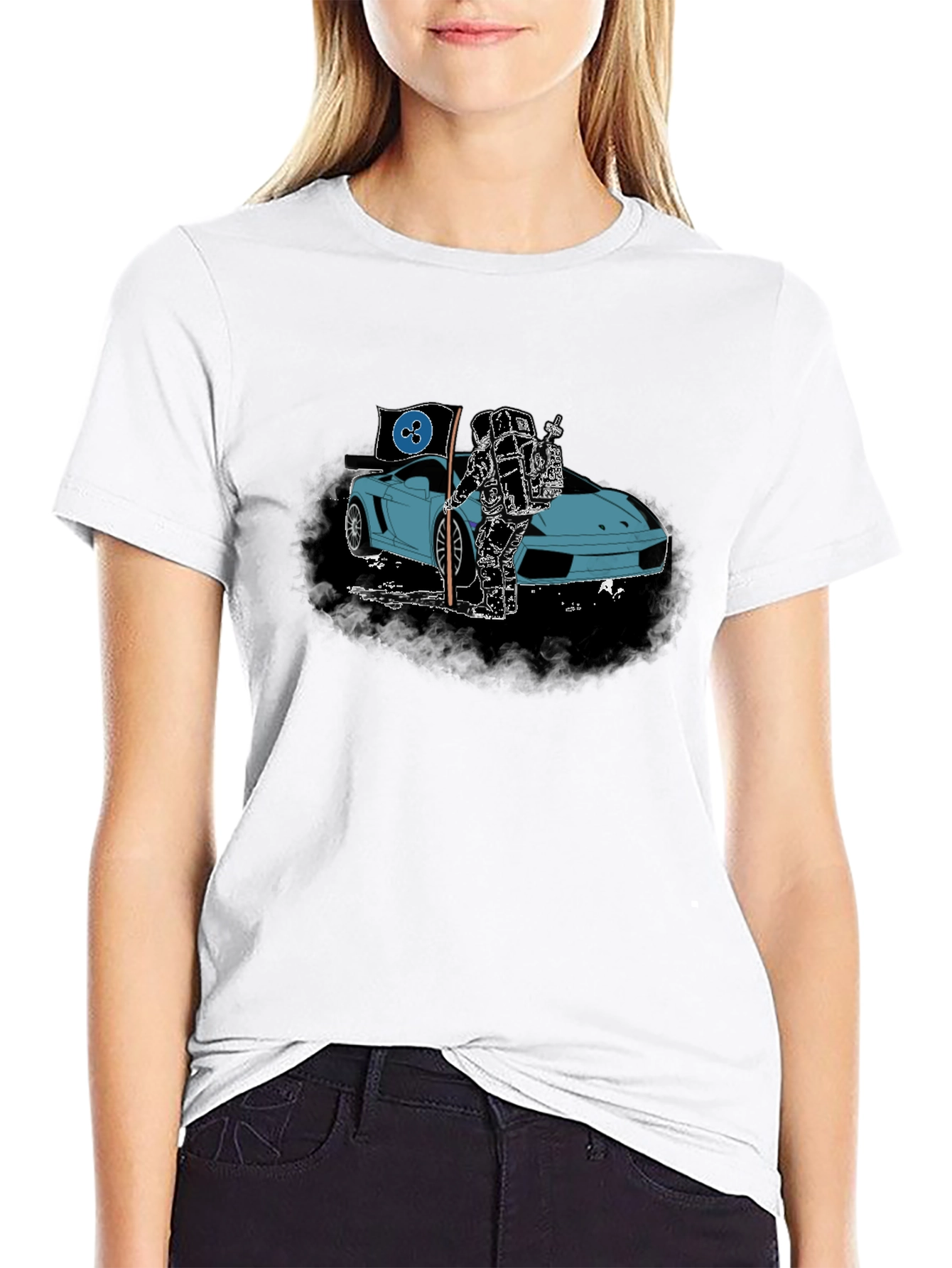 Black Astronaut & Sports Car Graphic T-Shirt view 9