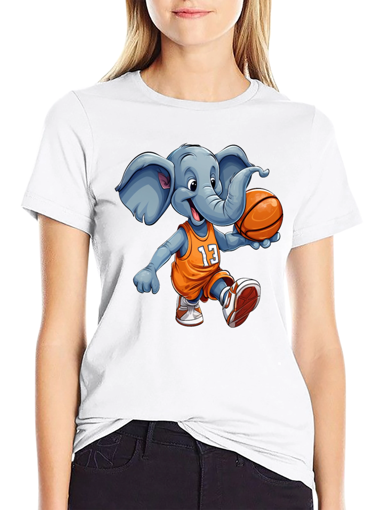 Black Elephant Basketball T-Shirt - Funny Animal Graphic Tee view 9
