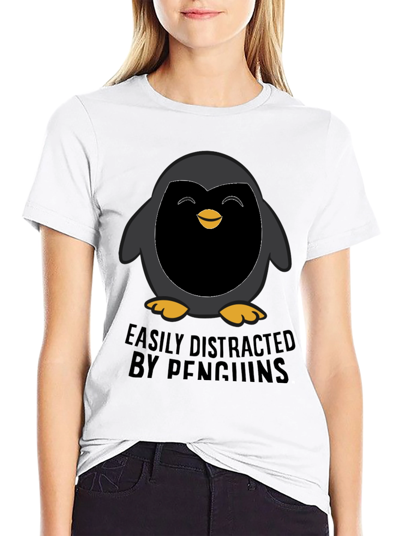Black Penguin Lover T-Shirt - Easily Distracted by Penguins view 9