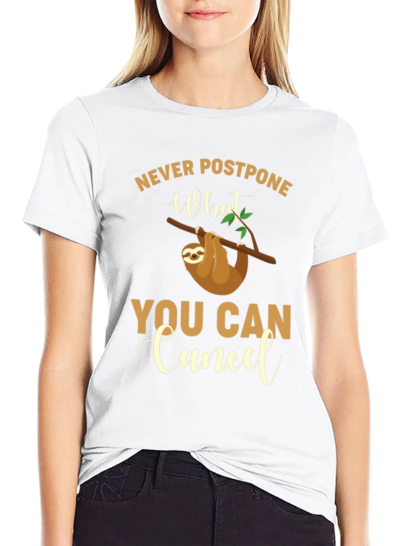 Black Funny Sloth T-Shirt - Never Postpone What You Can Cancel view 9