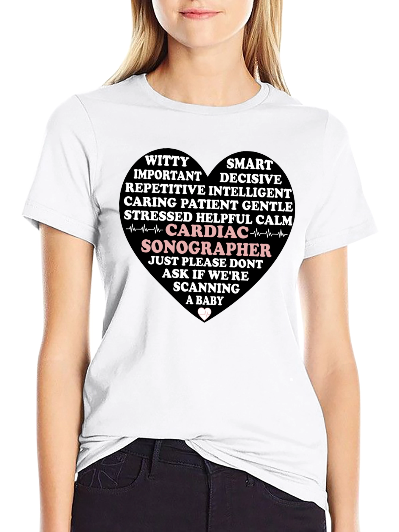 Black Cardiac Sonographer Heart T-Shirt view 9