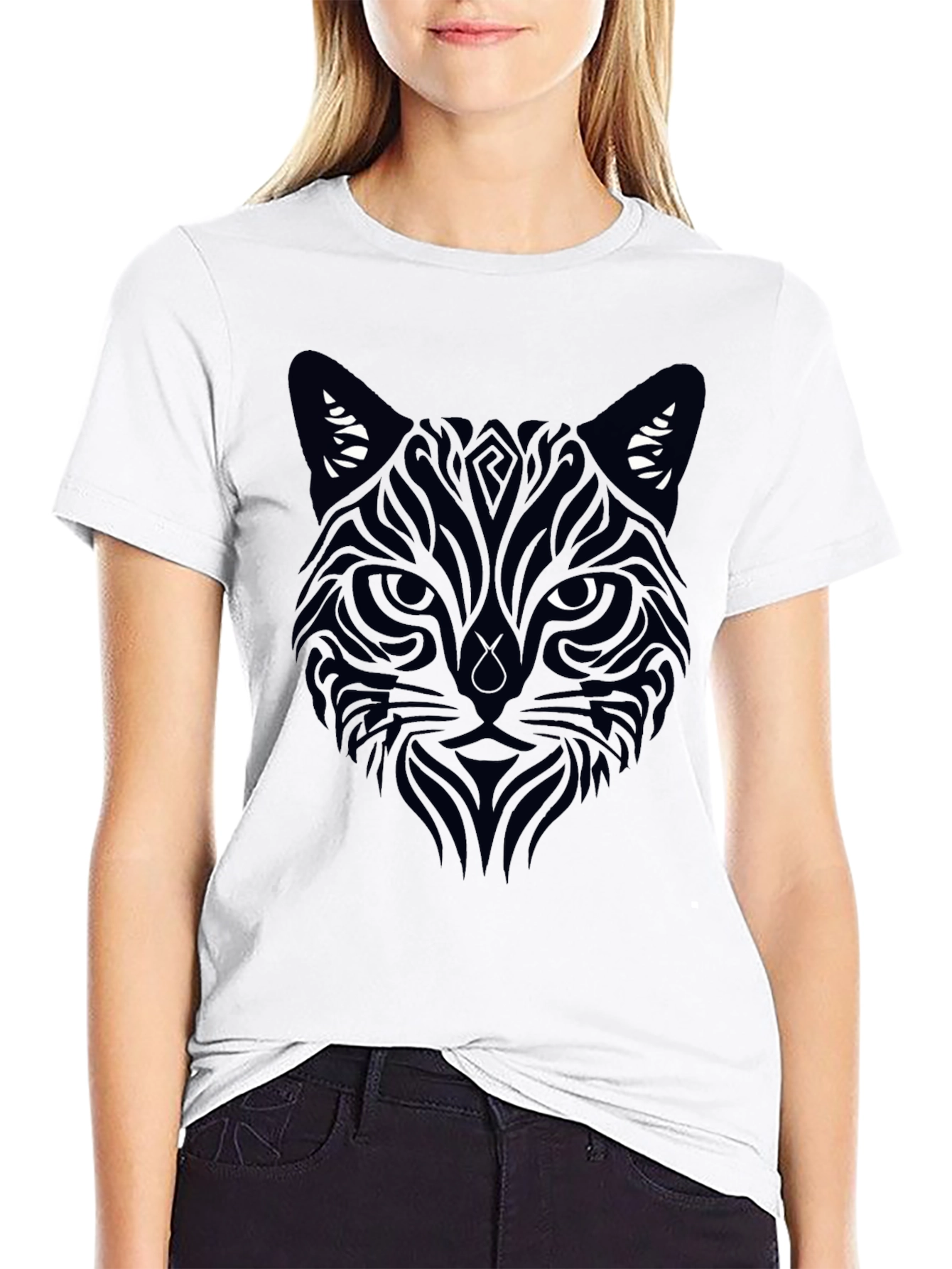 Black Tribal Cat Graphic Tee - Men's Black T-Shirt view 9