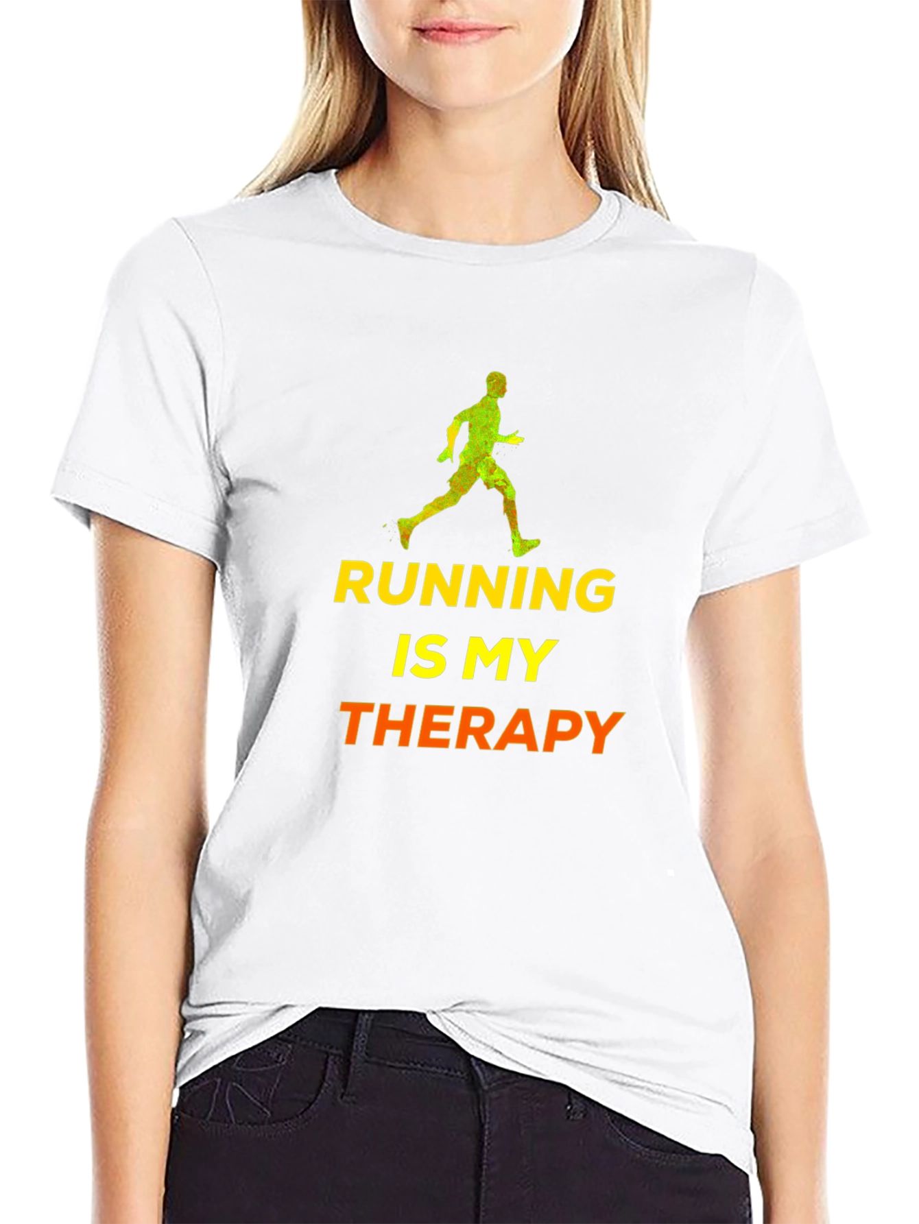 Black Running Is My Therapy T-Shirt - Black Cotton Blend view 9