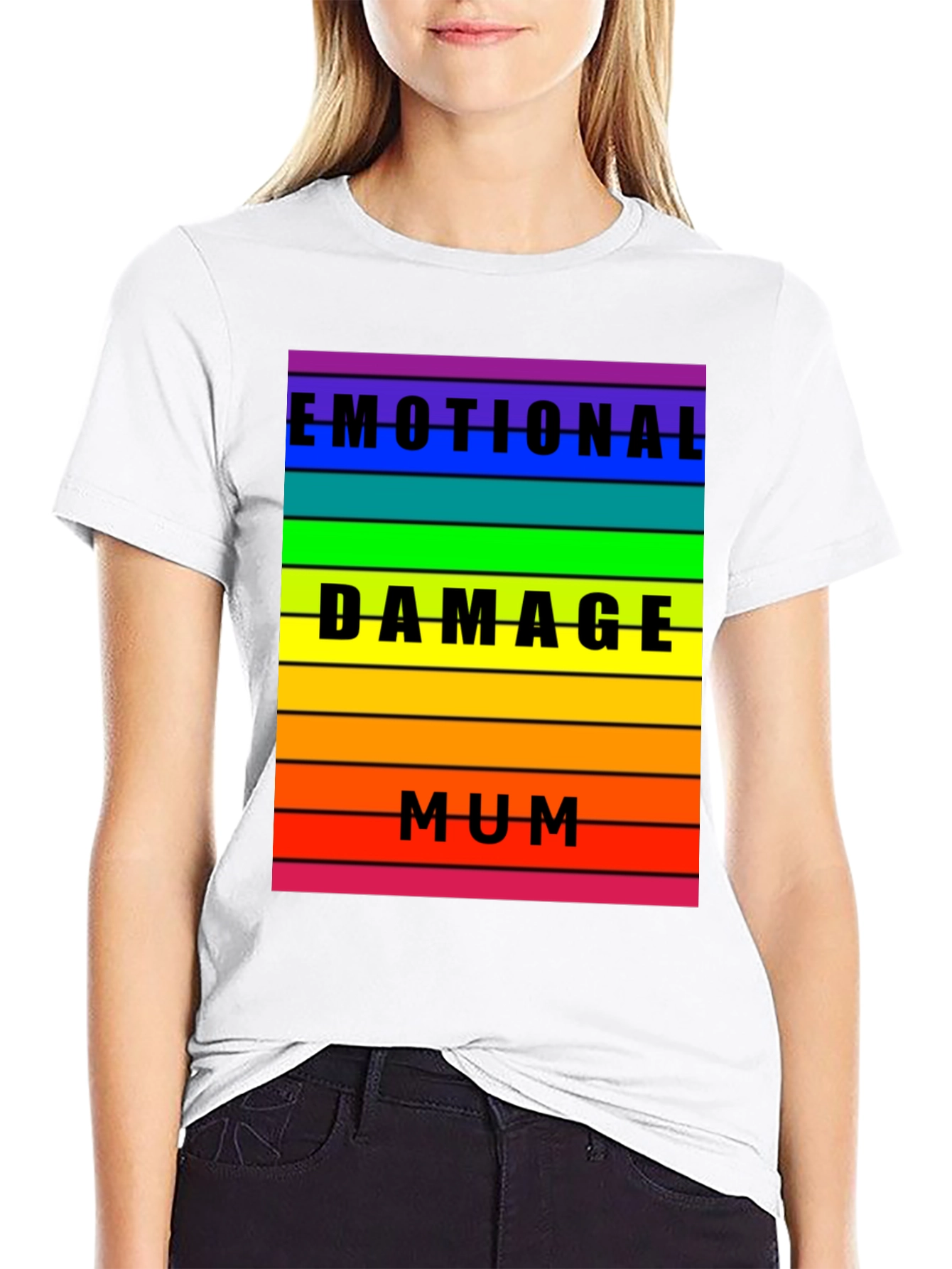 Black Emotional Damage Mum Rainbow Striped Graphic Tee view 9