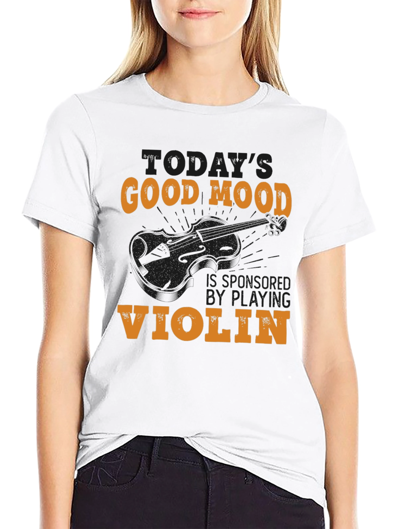 Black Good Mood Violin Graphic T-Shirt view 9