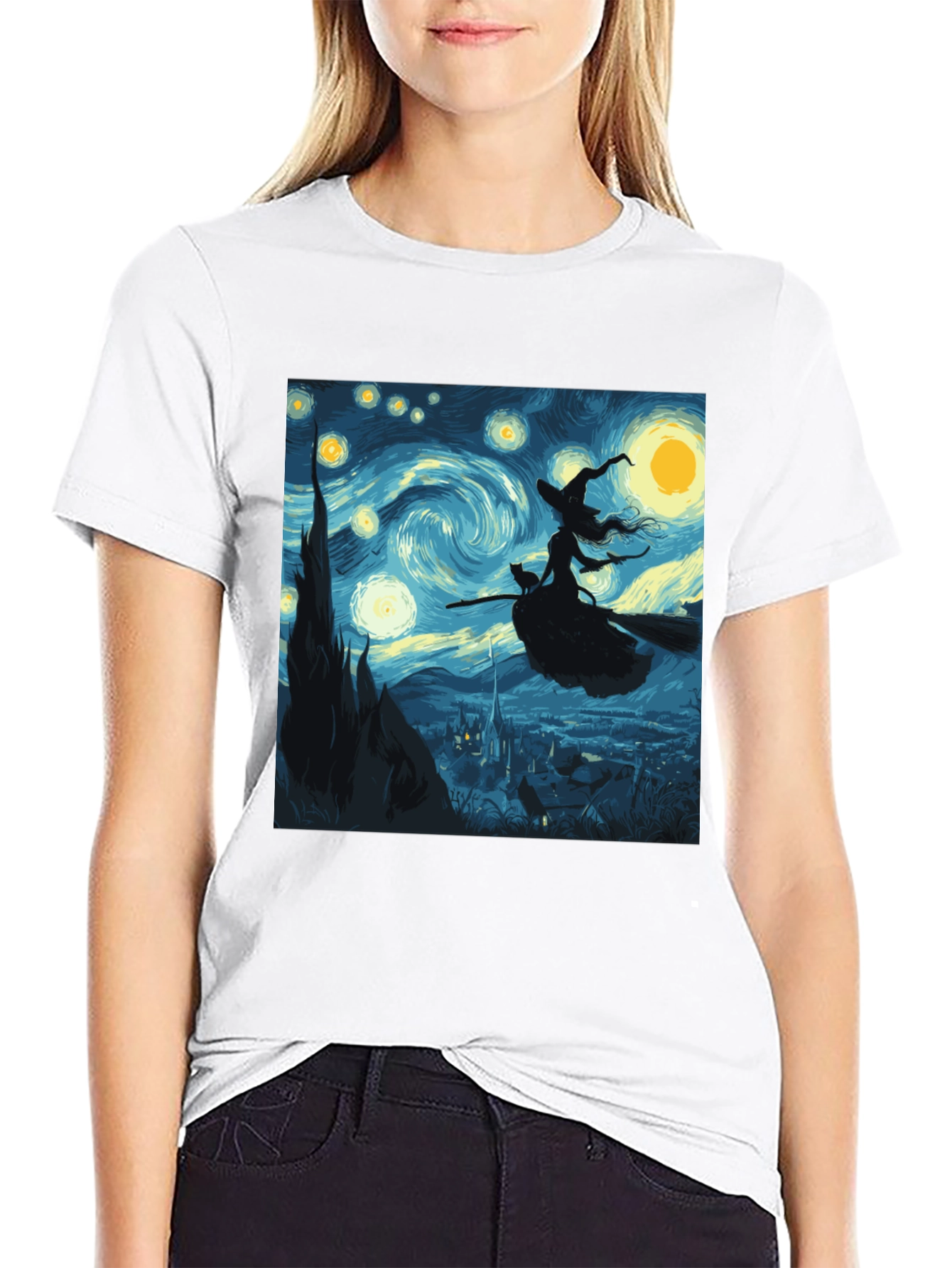 Black Starry Night Witch T-Shirt view 9