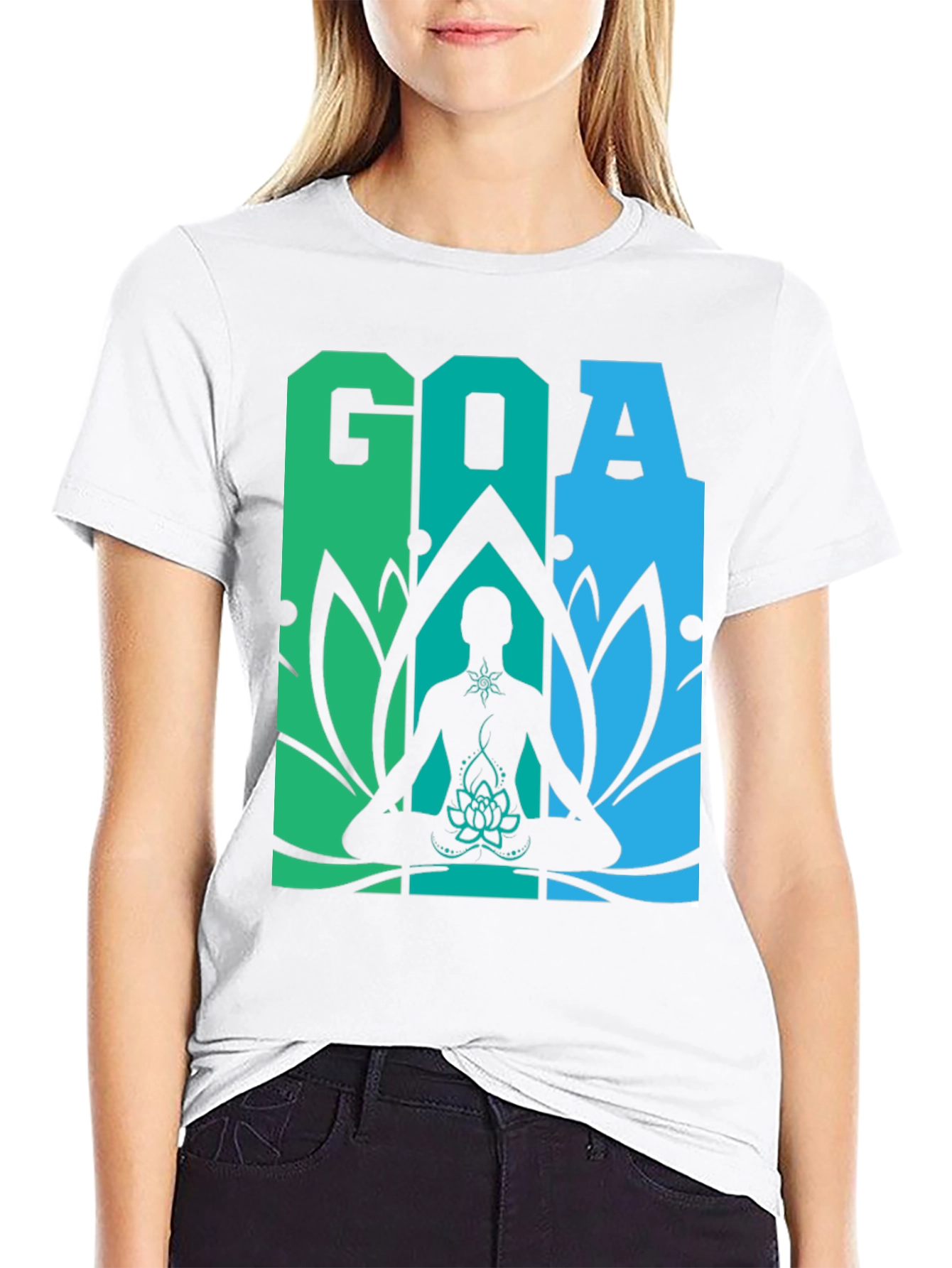 Black Goa Meditation T-Shirt - Yoga Lotus Design view 9
