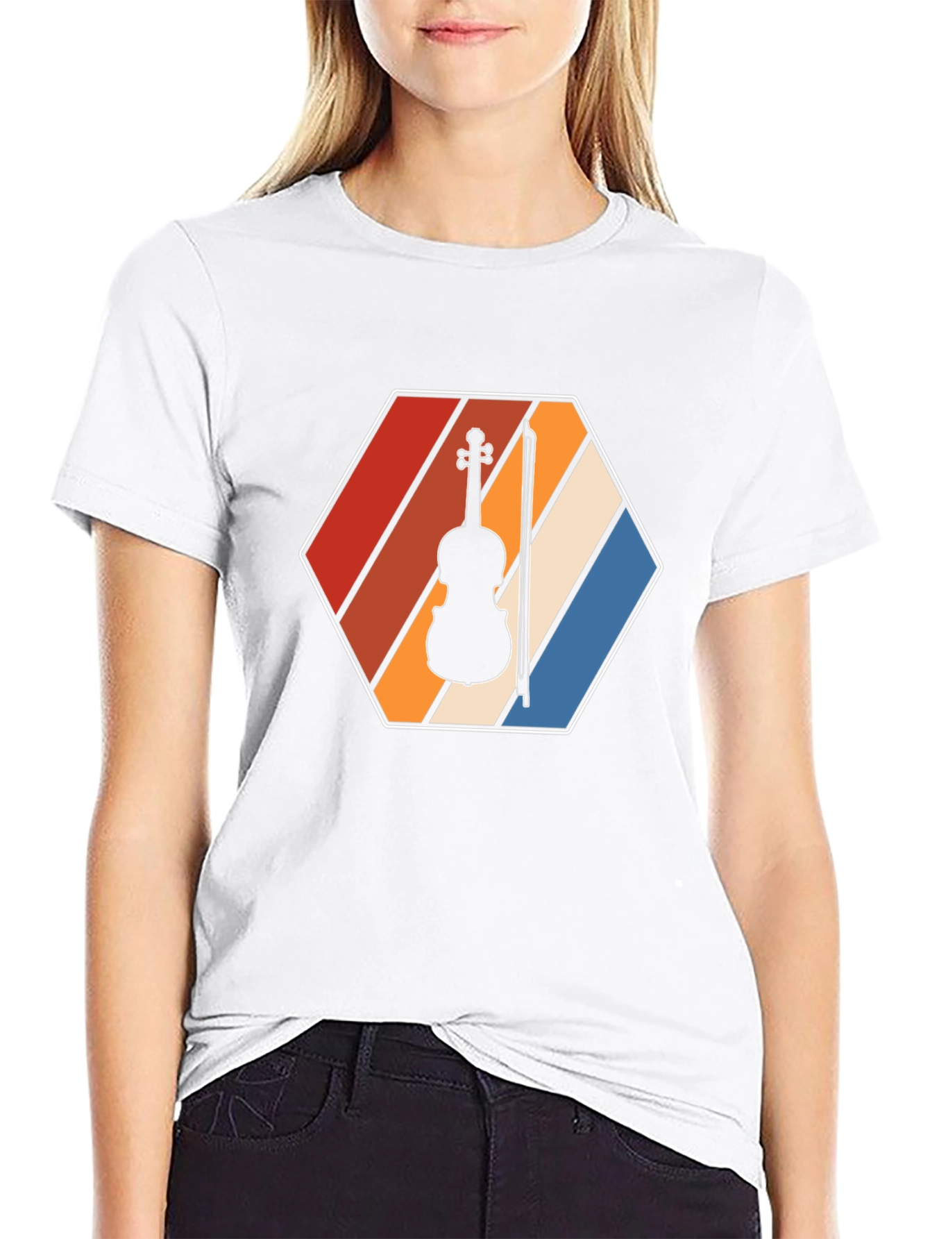 Black Retro Violin T-Shirt - Music Lover Tee view 9