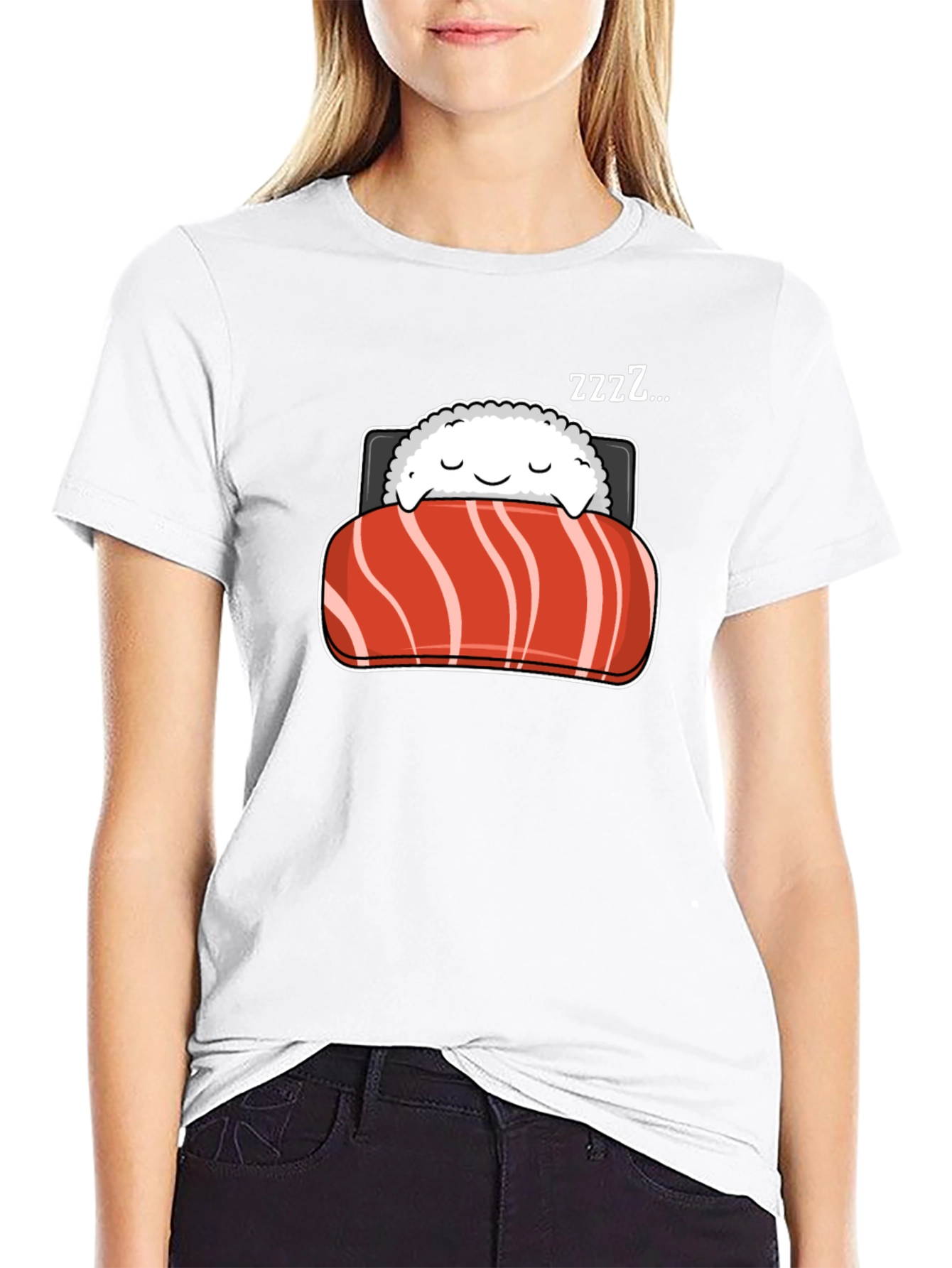 Black Sleeping Sushi Roll Graphic T-Shirt view 9