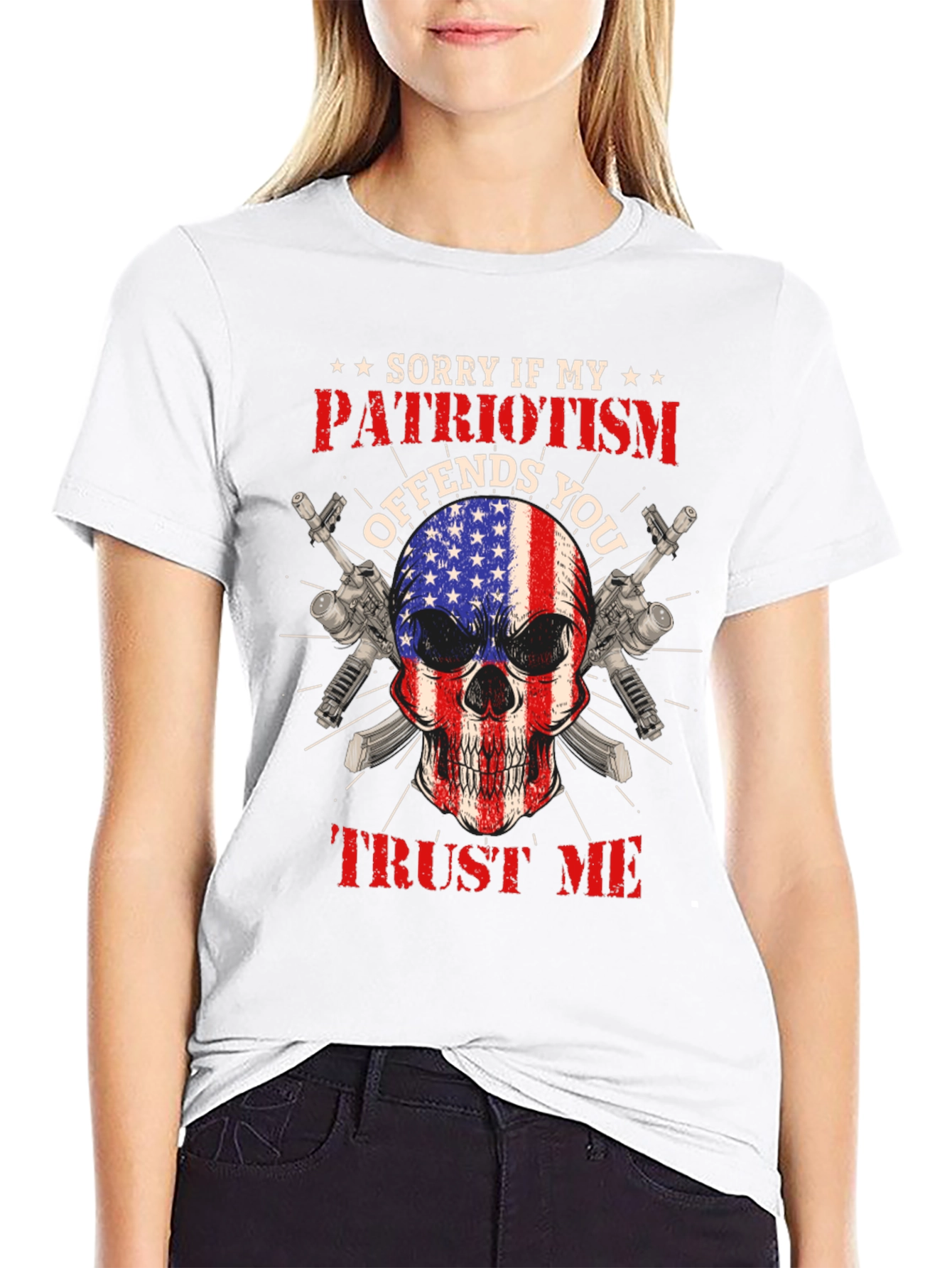Black Patriotic Skull T-Shirt: Offends You? Trust Me view 9
