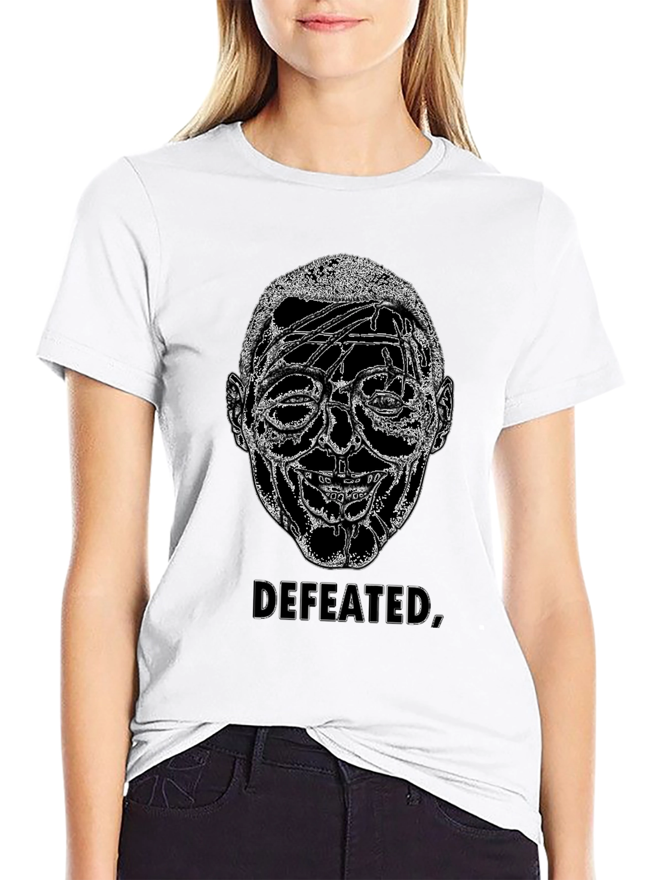 Black Defeated Graphic Print Black T-Shirt view 9