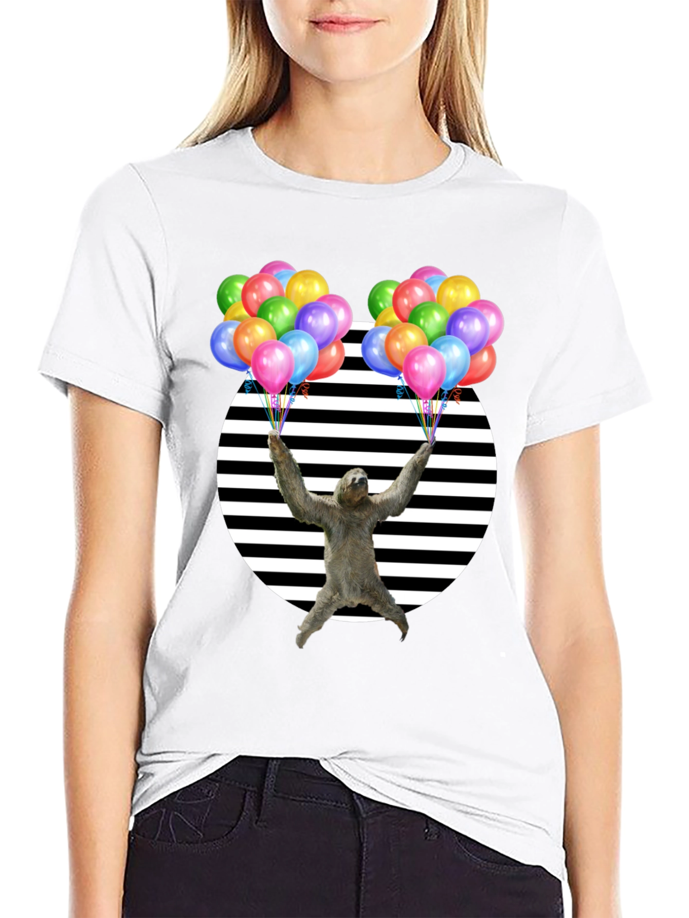 Black Sloth Balloons Graphic T-Shirt - Unisex Design view 9