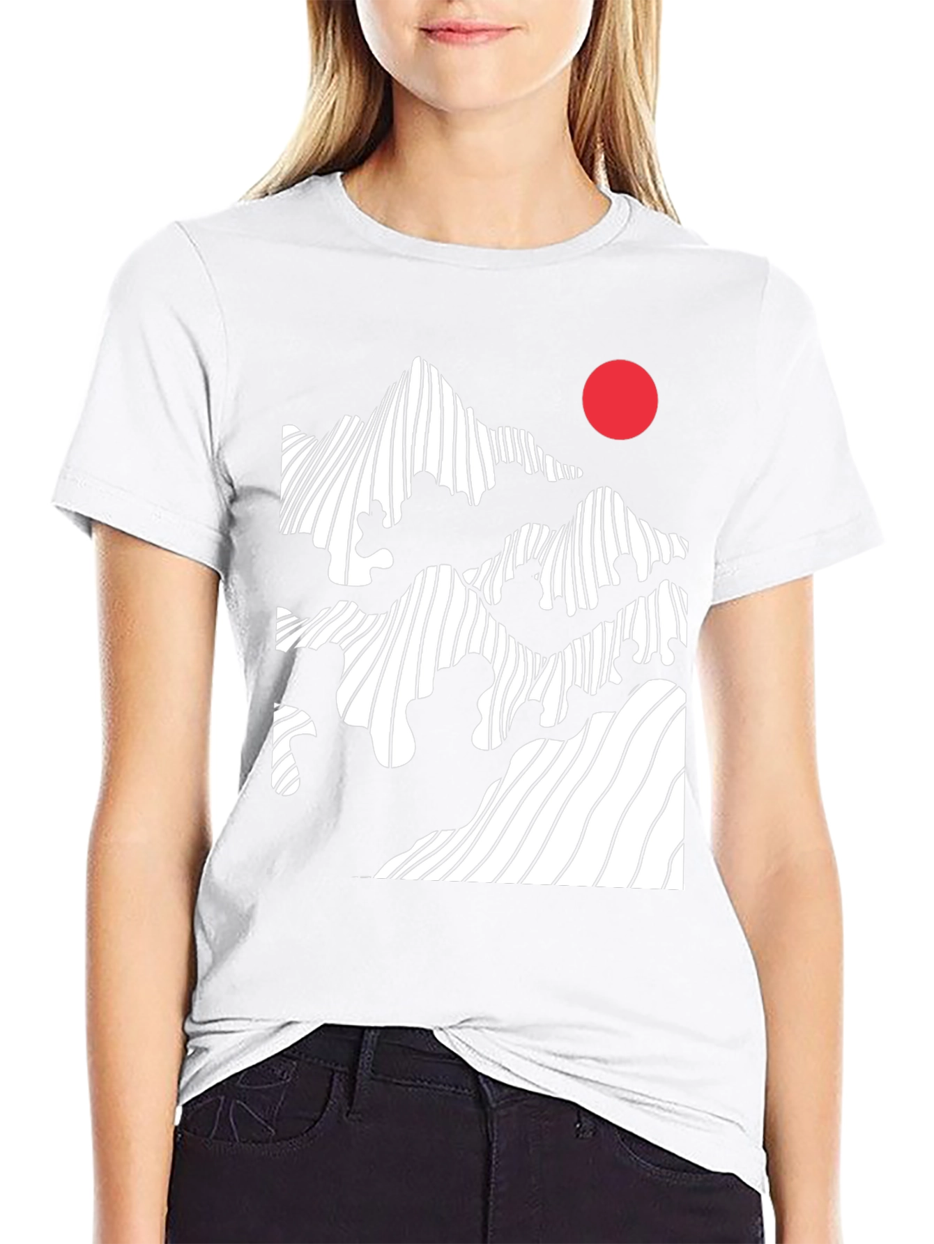 Black Abstract Mountain & Sun Graphic Tee - Modern Black T-Shirt view 9