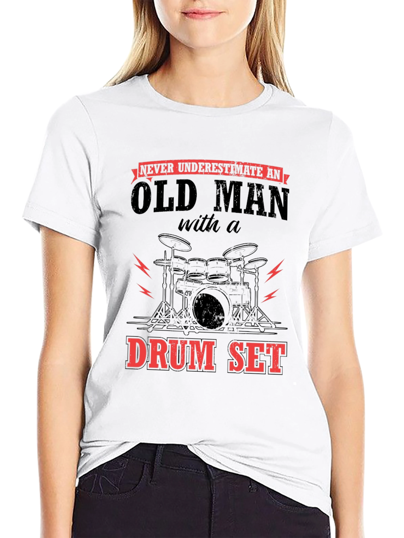 Black Old Man Drum Set Graphic Tee view 9