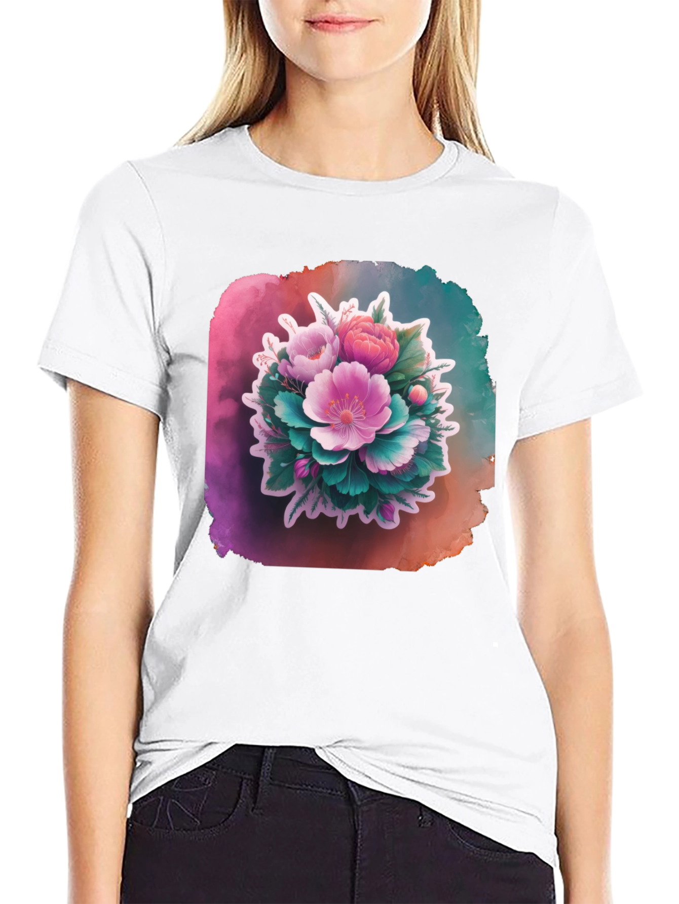Black Floral Bouquet Black T-Shirt view 9