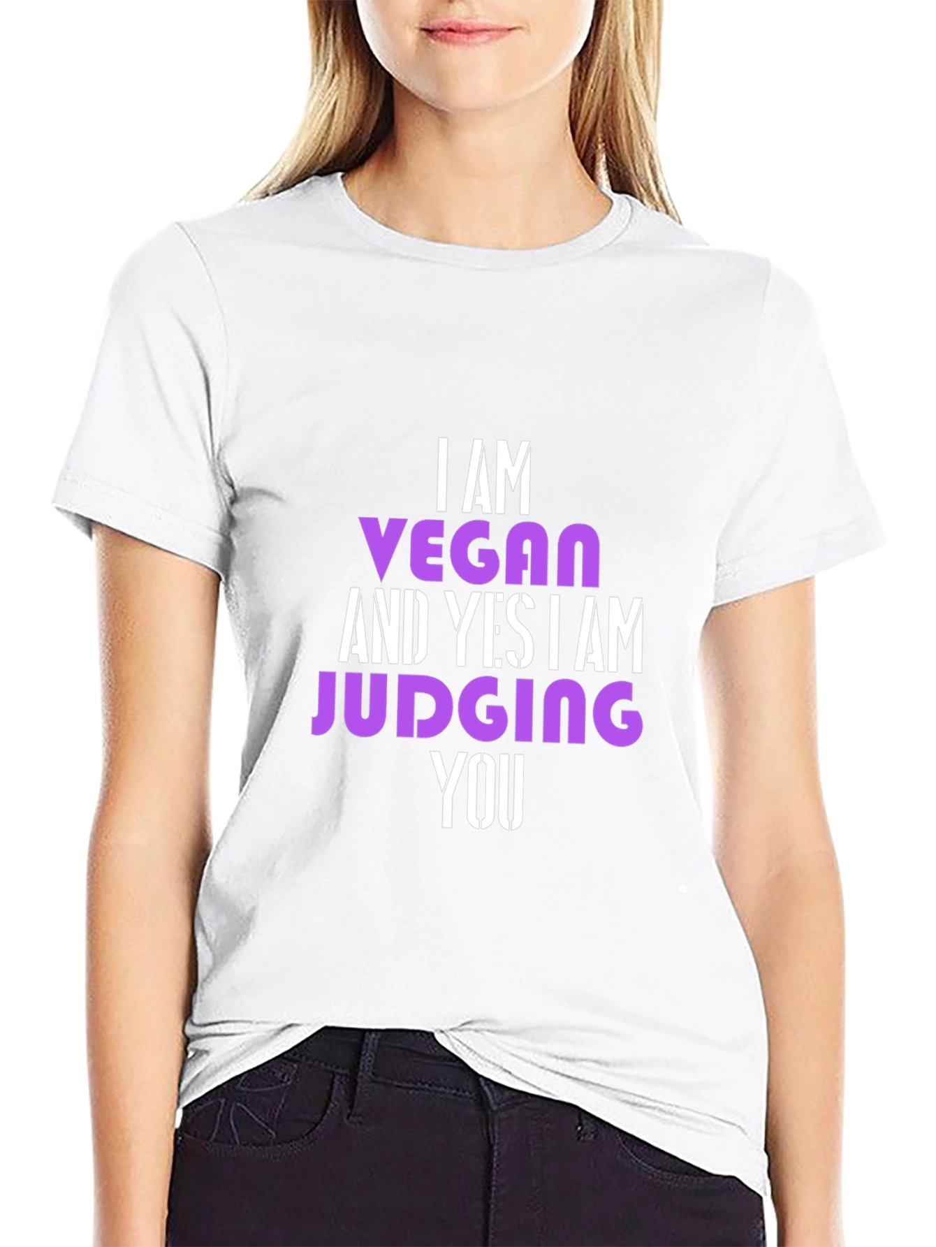 Black Vegan Statement T-Shirt - Judge Free... Almost view 9
