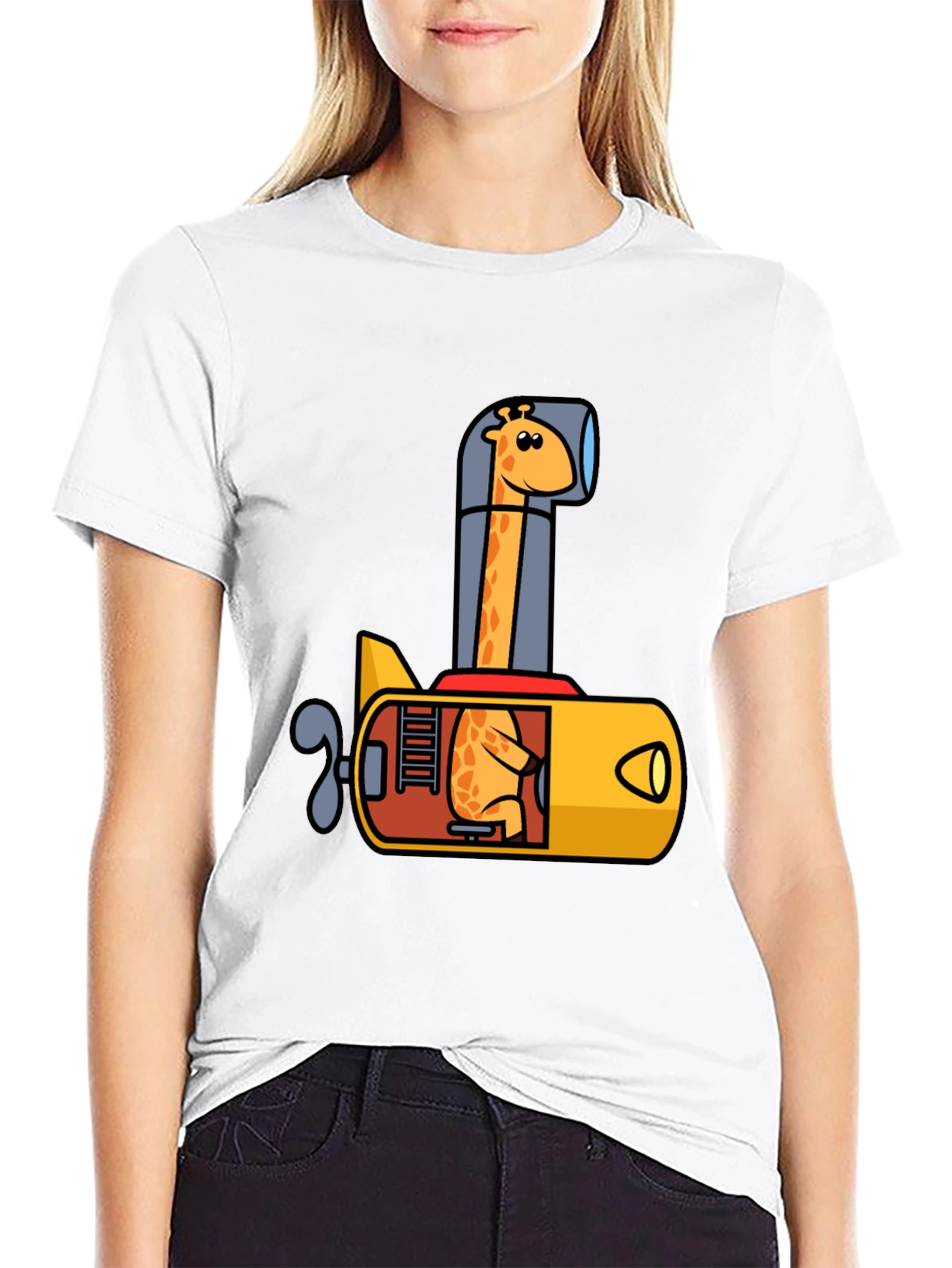 Black Giraffe Submarine Black T-Shirt view 9