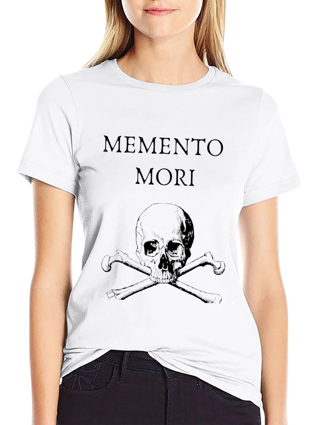 Black Memento Mori Skull Graphic Tee - Black Cotton T-Shirt view 9