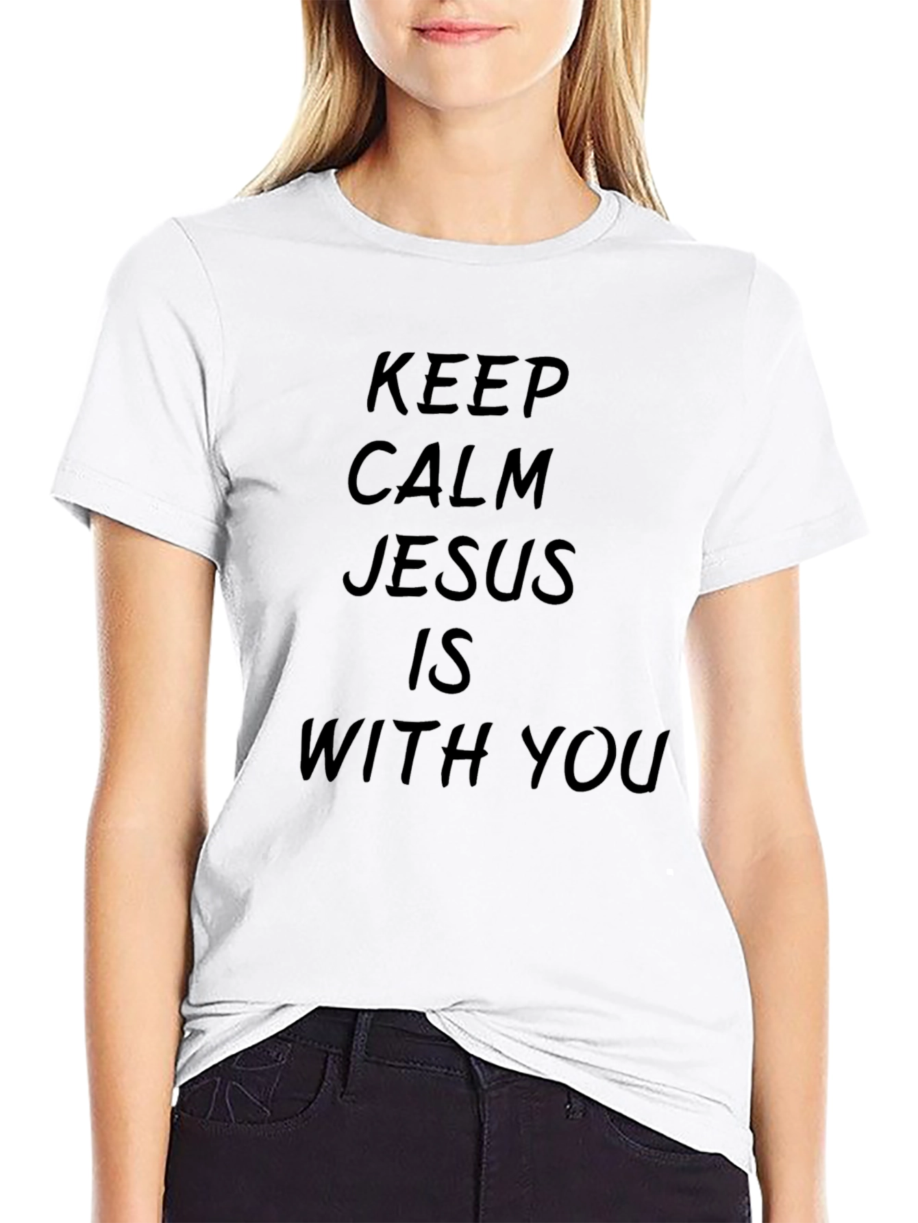 Black Keep Calm Jesus Is With You Black T-Shirt view 9